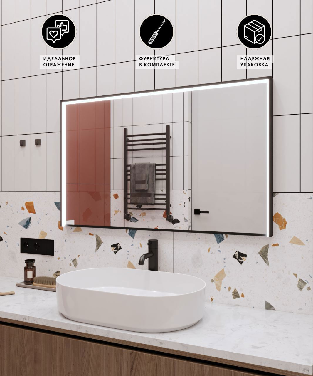 Изображение товара Зеркало с подсветкой DoorMebel light1005670WT, 100x61см с сенсорным выключателем
