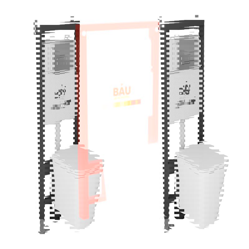 Изображение товара Комплект инсталляция BAUEDGE PRO унитаз подвесной безободковый Bau Stil Hurricane3 сиденье дюропласт микролифт клавиша Hotel хром