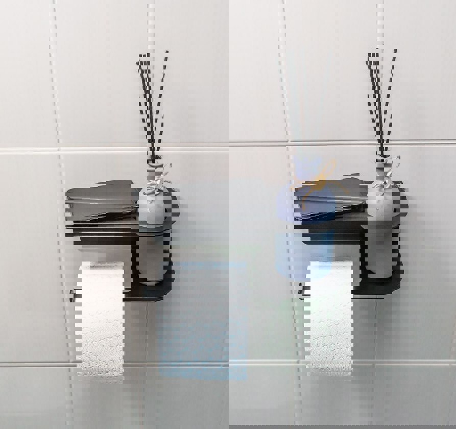 Изображение товара Держатель для туалетной бумаги с полкой и диффузором черный 220x110x80 мм GDD-dif-L-ч
