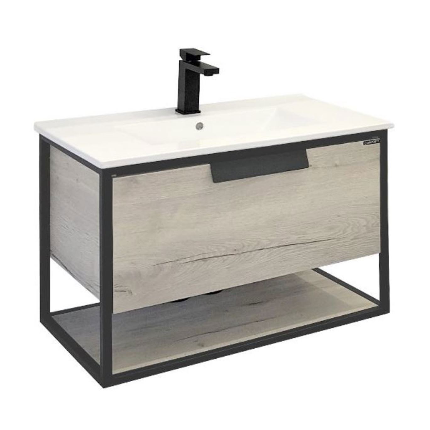 Изображение товара Тумба под раковину Comforty Бонн 00-00011781 с раковиной 91см цвет дуб дымчатый/графит/белый