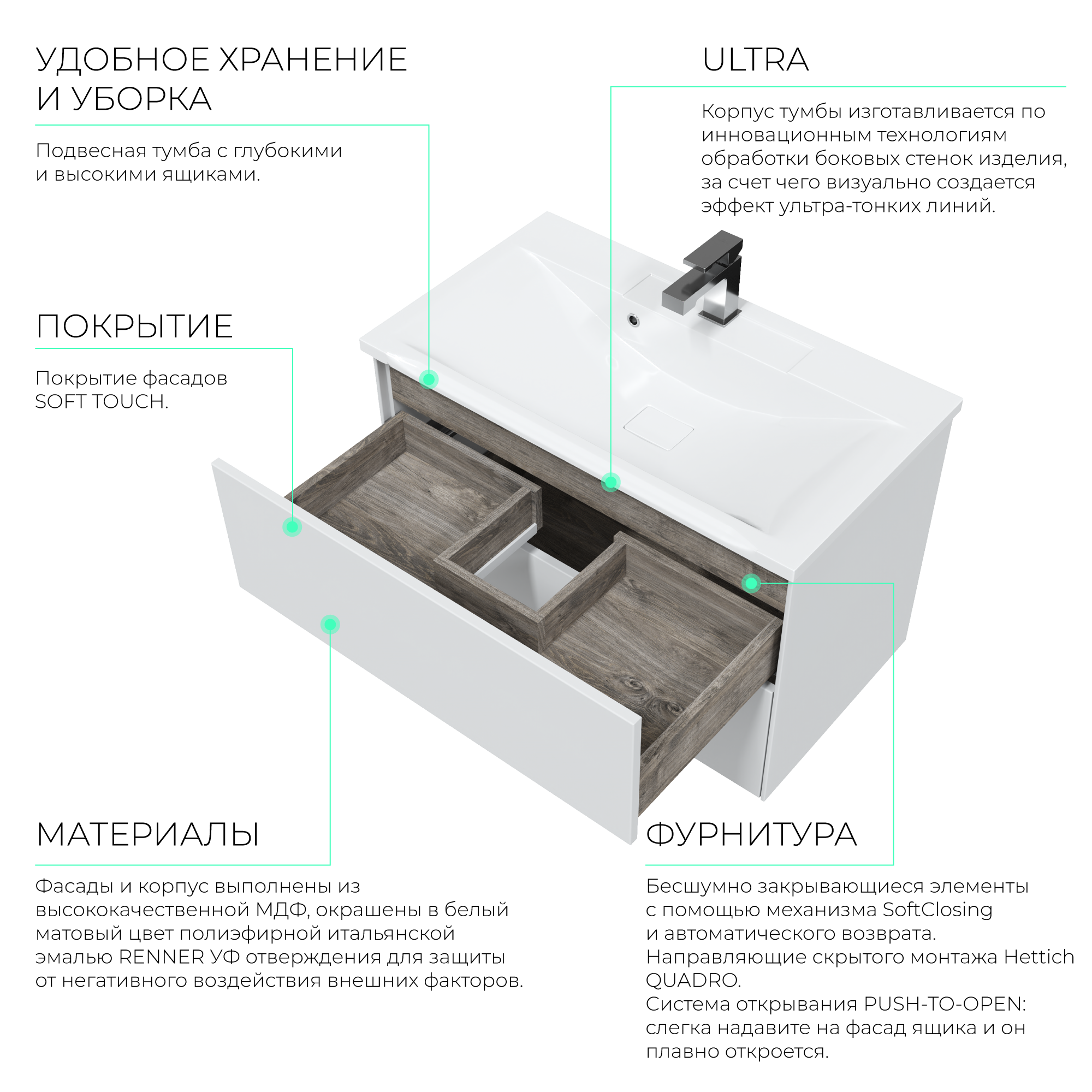Изображение товара Тумба под раковину Toppus Silk 9811.002 подвесная с раковиной 80см белая