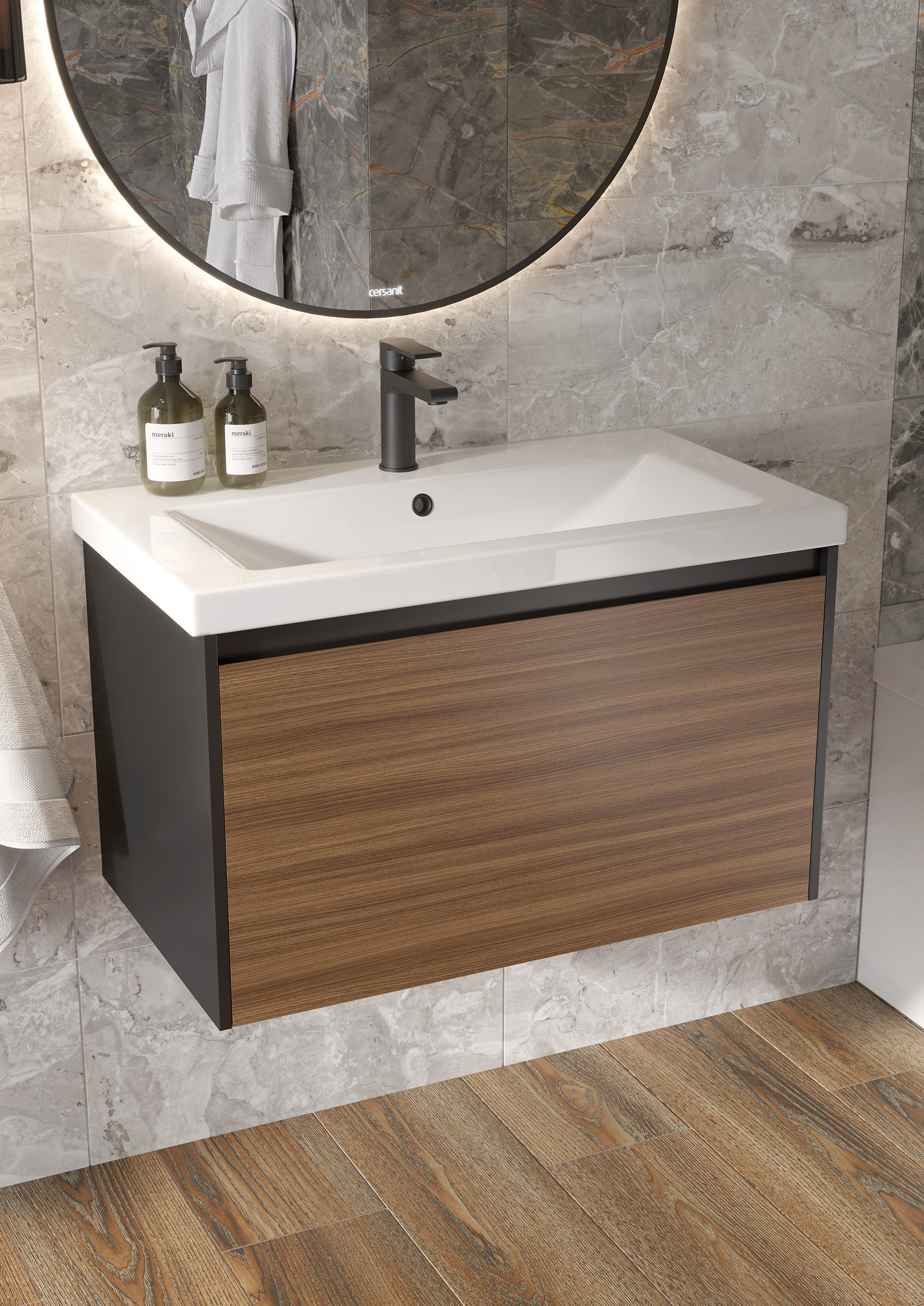 Изображение товара Тумба под раковину Cersanit Grande 80 77.6 см черный орех мебель для ванной