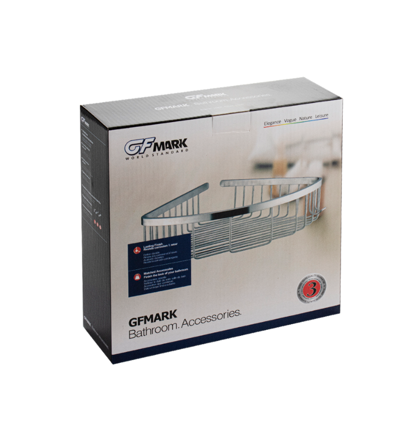 Изображение товара Полка для ванной gfmark 80360 из нержавеющей стали угловая 22x29 см серый сатин