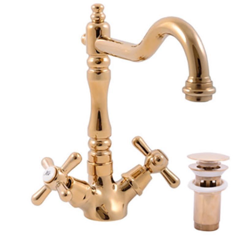 Изображение товара Смеситель для раковины Ravslezak MK121.5/8Z двухвентильный цвет золотой