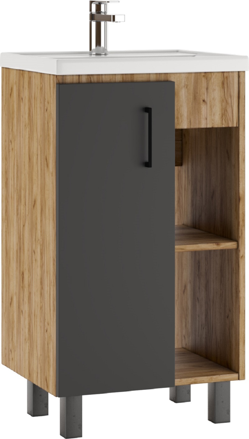Изображение товара Тумба под раковину Домино Craft Графит матовый DCr2209T 47см цвет дуб вотан, графит
