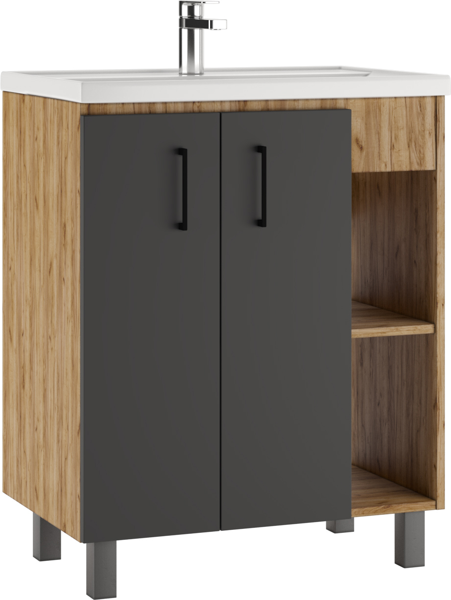 Изображение товара Тумба под раковину Домино Craft Графит матовый DCr2210T 67см цвет дуб вотан, графит Изображение товара Тумба под раковину Домино Craft Графит матовый DCr2210T 67см цвет дуб вотан, графит