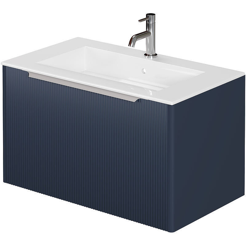Изображение товара Тумба под раковину Trende Klar TRE17-Bl80 + 1113-001-0126 подвесная 82см цвет синий, с раковиной
