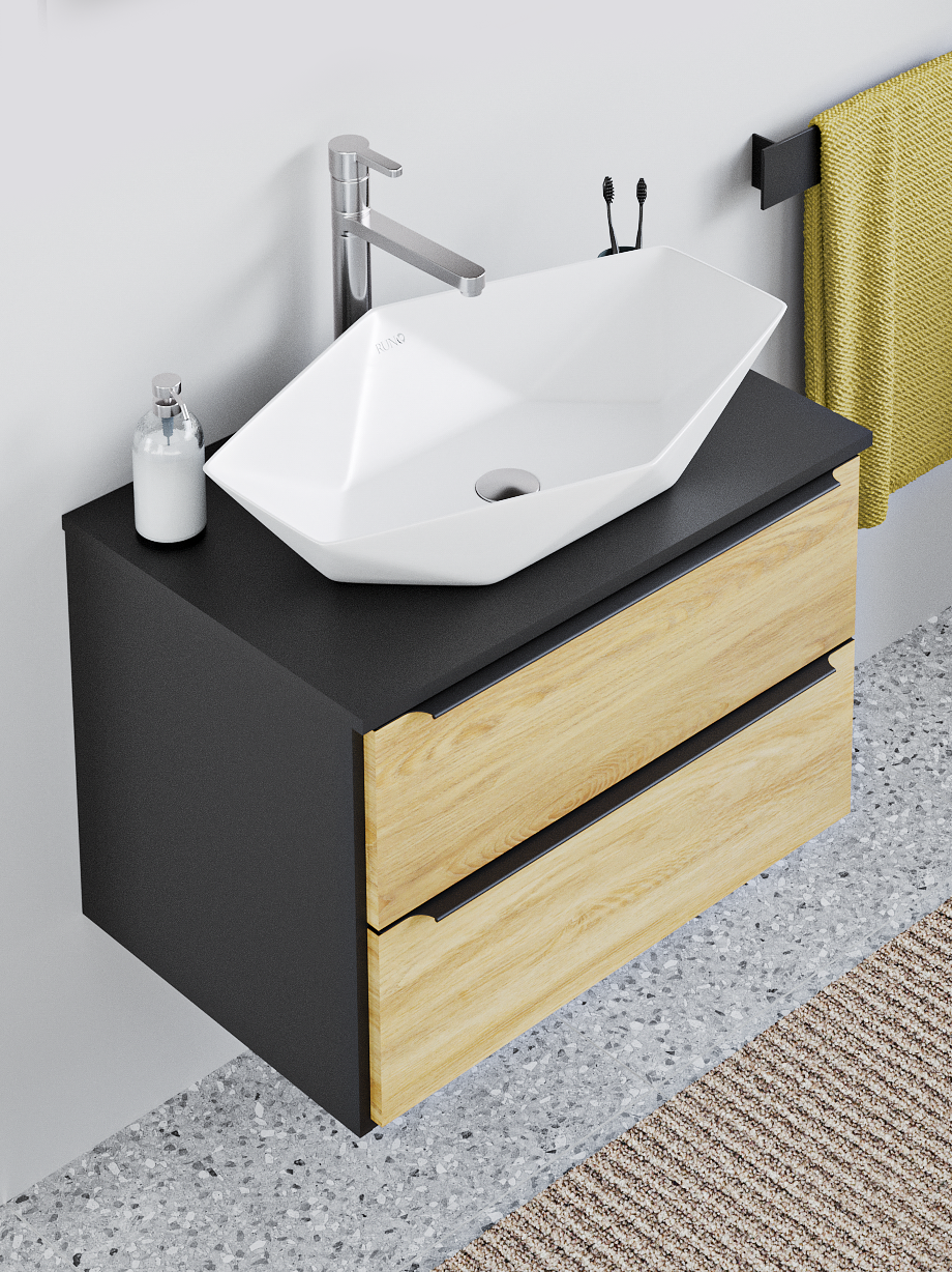 Изображение товара Тумба с раковиной Runo Мальта 85 подвесная черный дуб