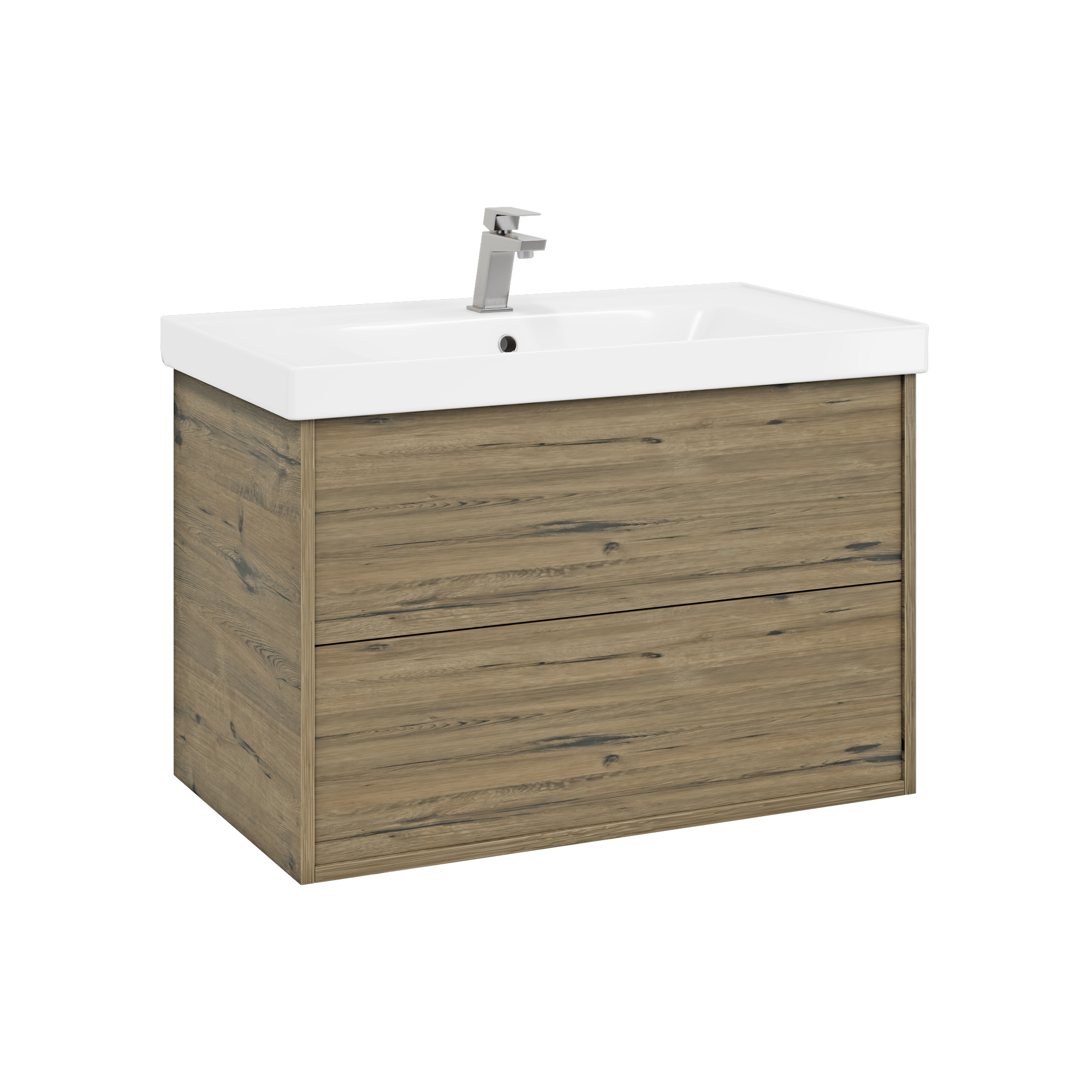 Изображение товара Тумба под раковину Sanstar Siva 80 см дуб веллингтон табак с раковиной фарфор