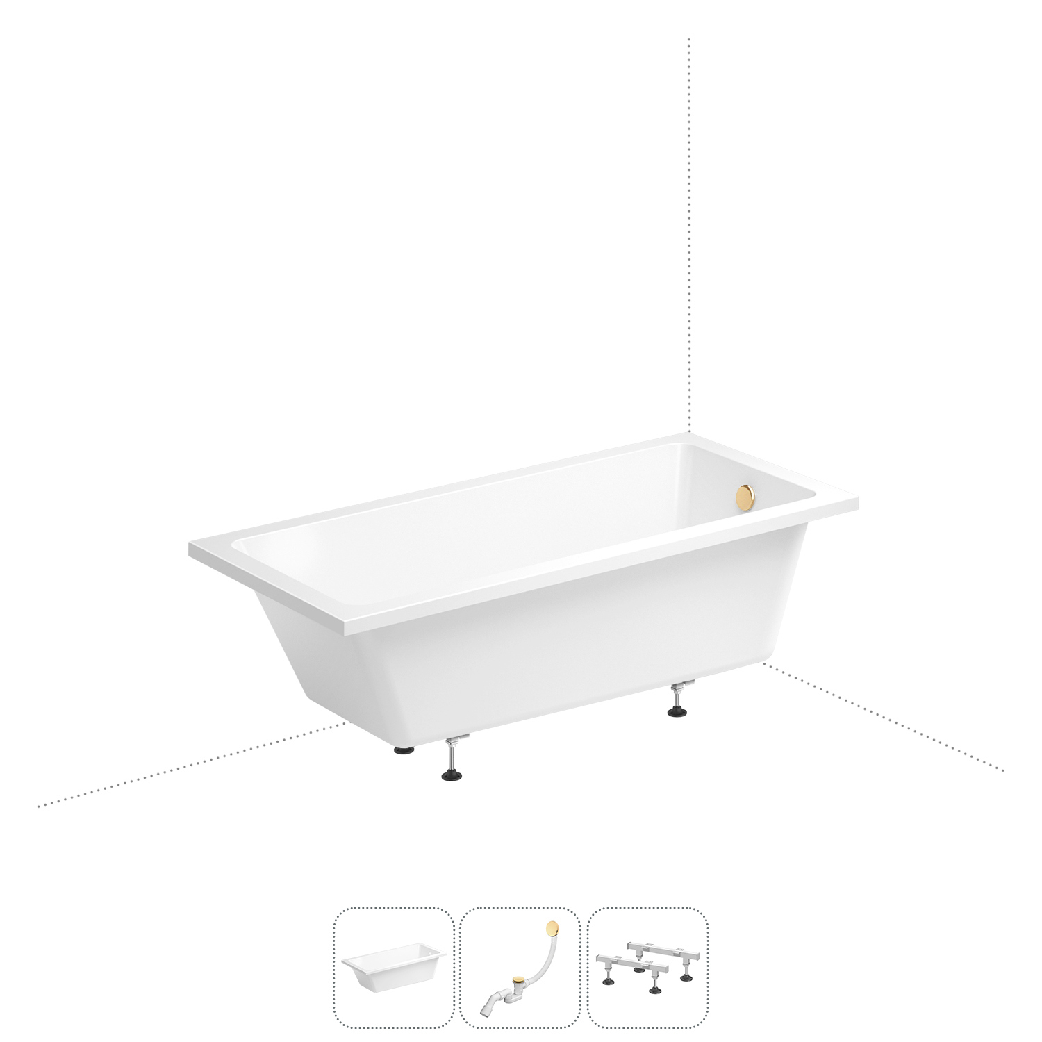 Изображение товара Акриловая ванна 180x85 см Wellsee FreeDom 231103008 со сливом-переливом и ножками