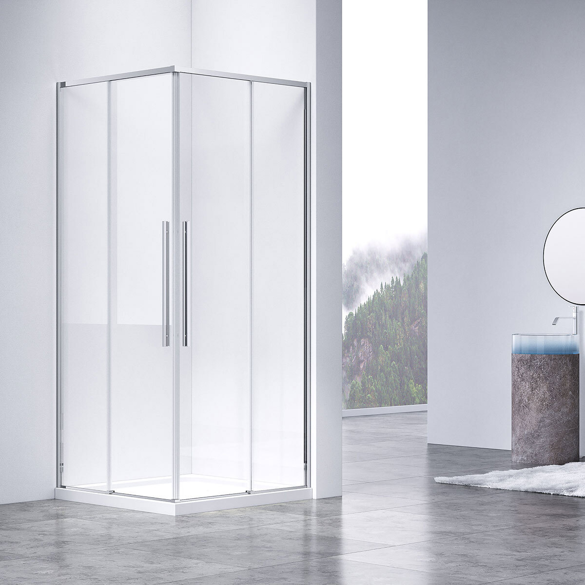 Изображение товара Душевой уголок Vincea Слим-Н VSS-4SN900CL квадрат 90x90см хромированный профиль эффект стекла прозрачное закаленное стекло
