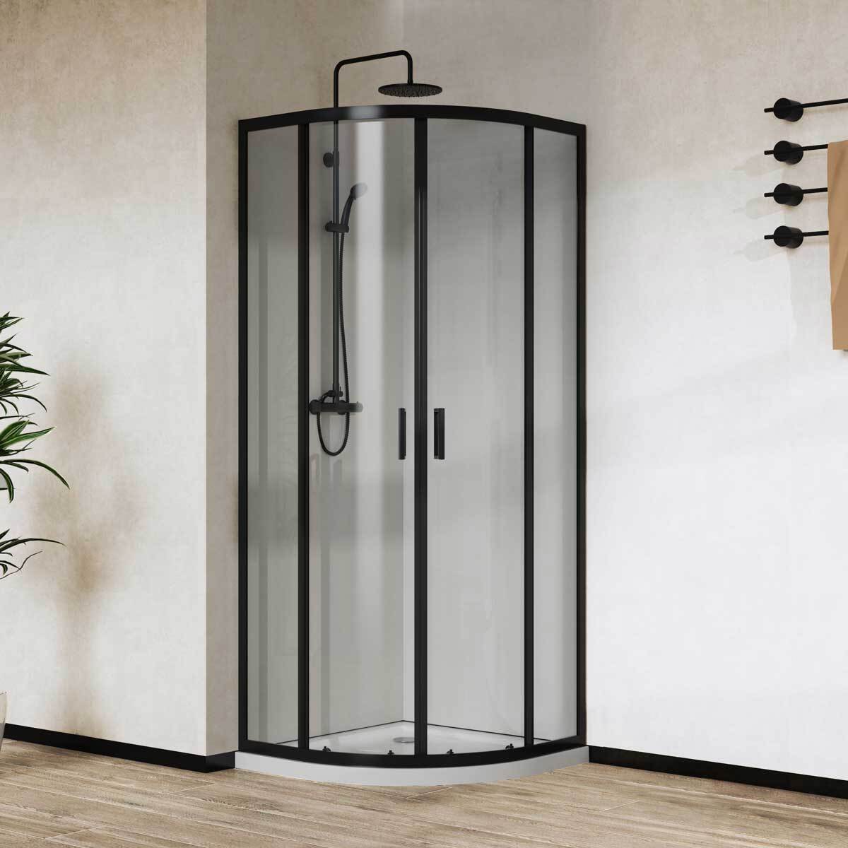 Изображение товара Душевой уголок Vincea City 90x90 см 1/4 круга раздвижной черный профиль стекло