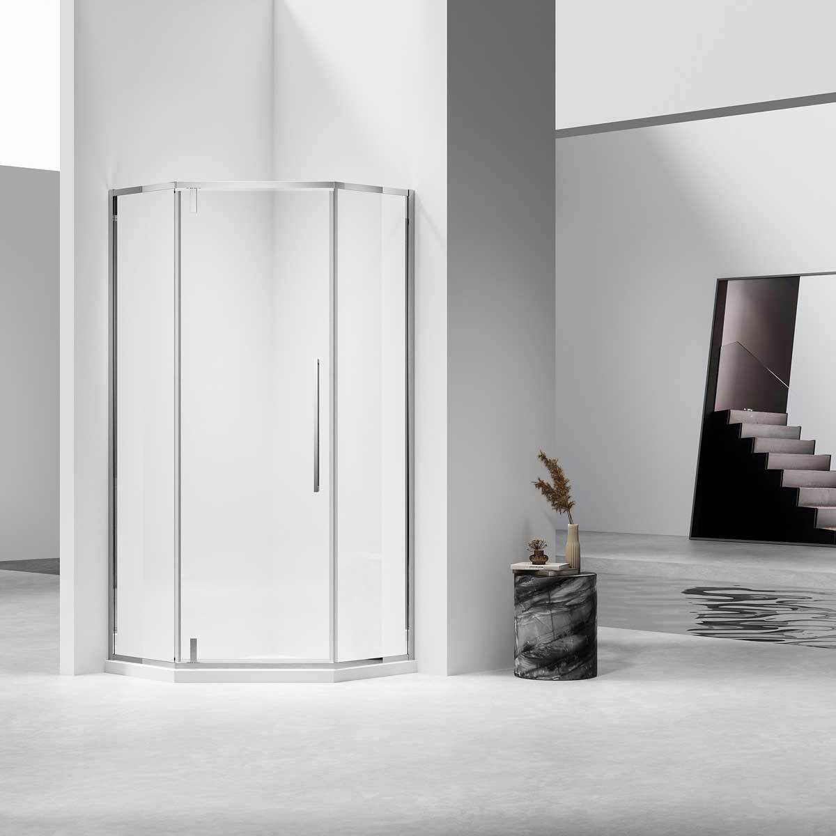 Изображение товара Душевой уголок Vincea Slim-N VSP-4SN900CL трапеция 90x195см хромированный профиль эффект стекла прозрачное закаленное стекло