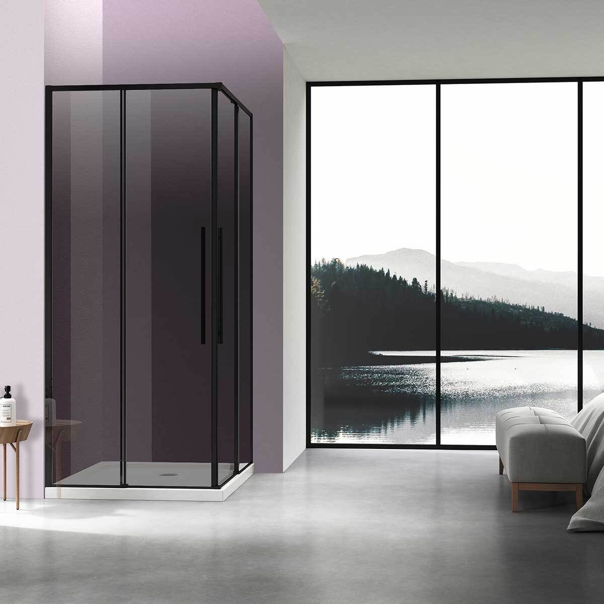 Изображение товара Душевой уголок Vincea Слим-Н VSS-4SN900CGB квадрат 90x90см черный профиль эффект стекла тонированный