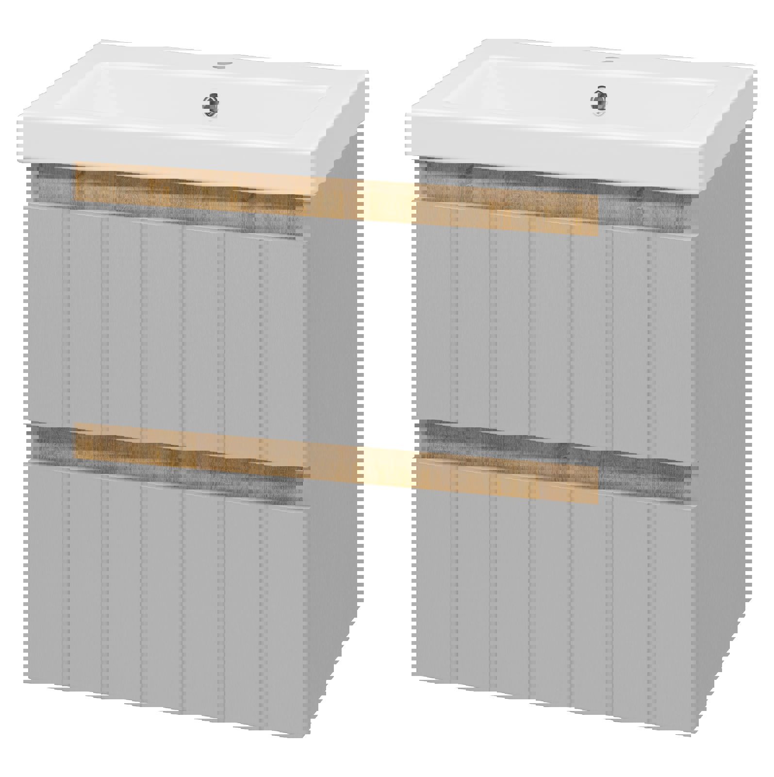 Изображение товара Тумба под раковину Misty Грэй УТ000022655 подвесная 57см цвет Серый металлик/Дуб Сонома