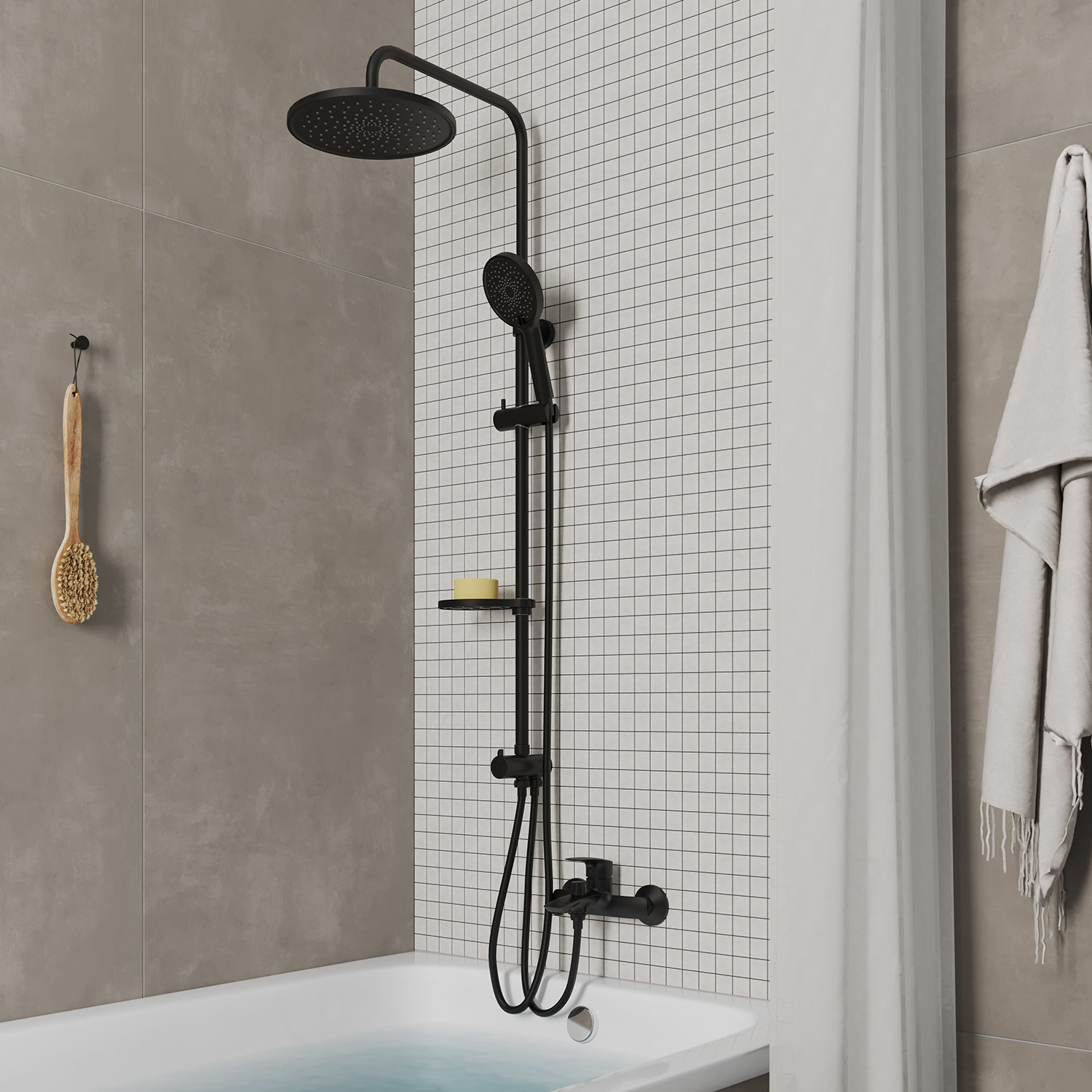 Изображение товара Душевой гарнитур Milardo Ideal Spa с тропической лейкой черный матовый