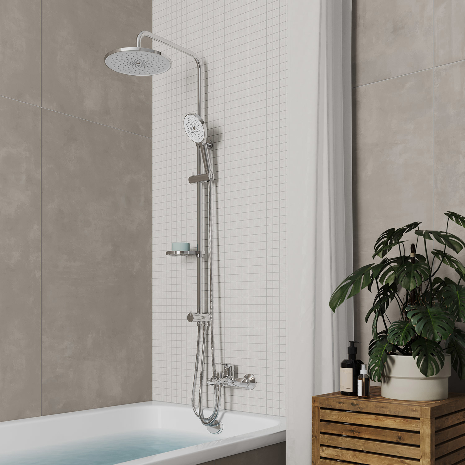 Изображение товара Душевой гарнитур Ideal Spa Milardo ILSSB3FM76 с тропической лейкой и хромированным покрытием