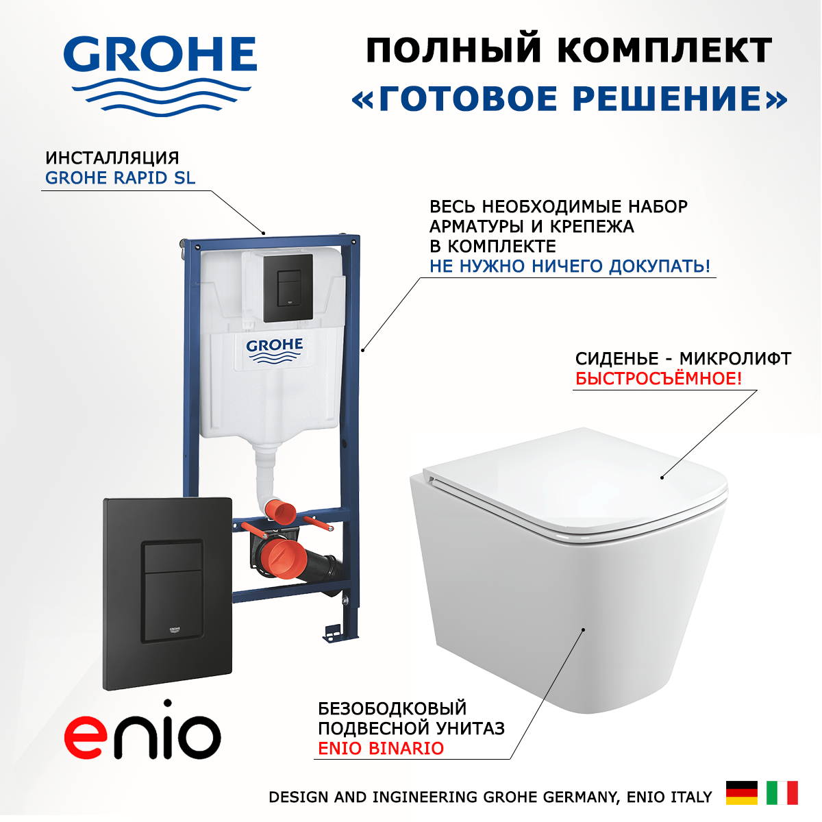 Изображение товара Комплект инсталляция с унитазом Grohe Прямоугольный enio 539597 цвет белый
