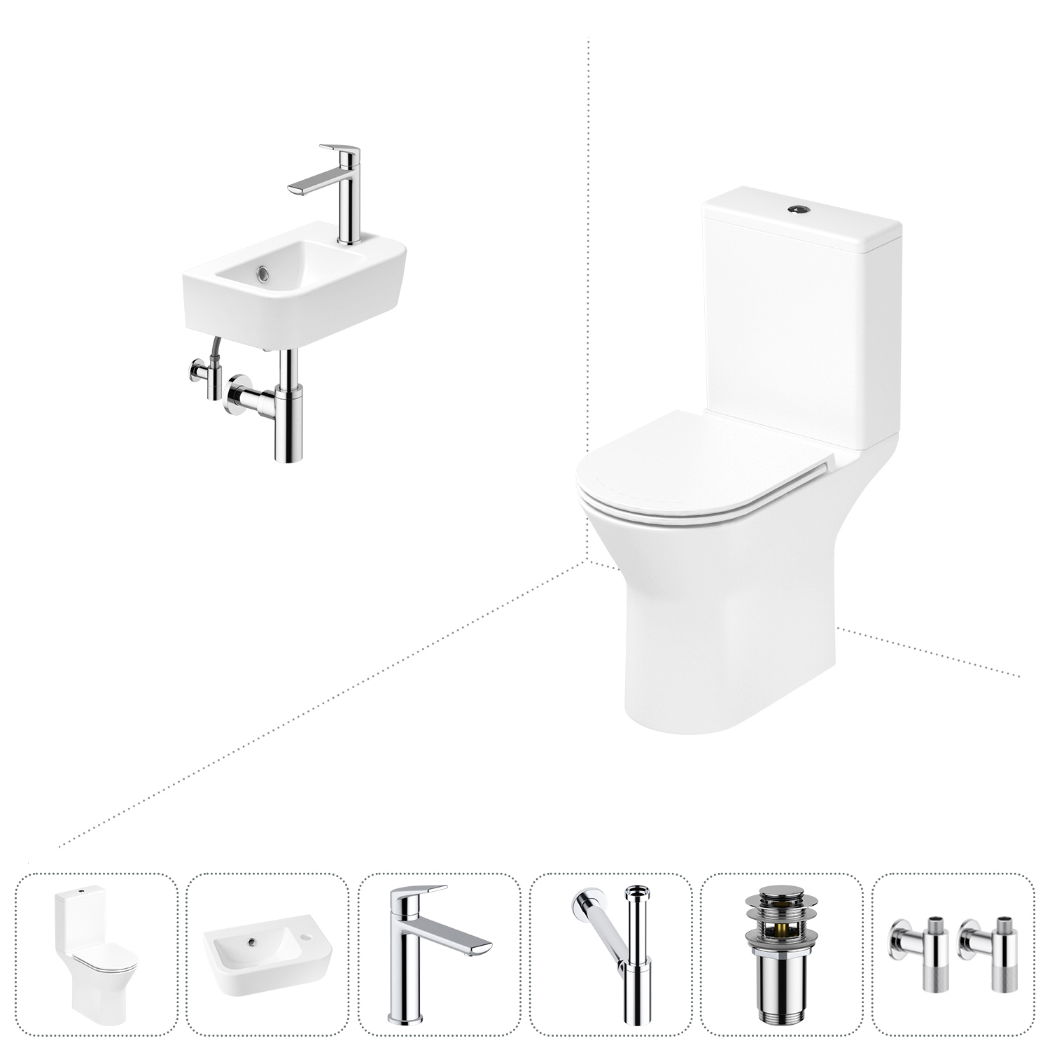 Изображение товара Безободковый напольный унитаз Lavinia Boho Elegant Rimless с комплектом и раковиной