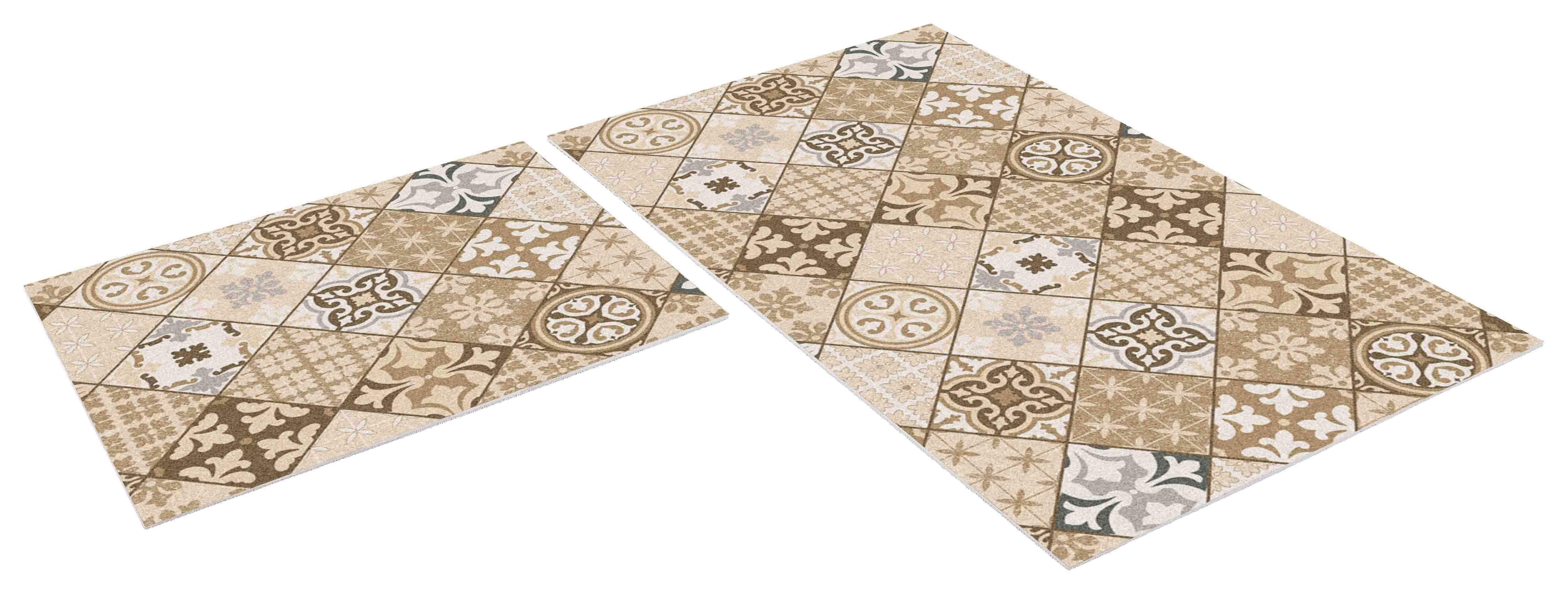 Изображение товара Набор ковриков вырезных icarpet PRINT антискользящих 137 "Плитка Карфаген" 60x100+60x50 бежевый с серым S Изображение товара Набор ковриков вырезных icarpet PRINT антискользящих 137 "Плитка Карфаген" 60x100+60x50 бежевый с серым S