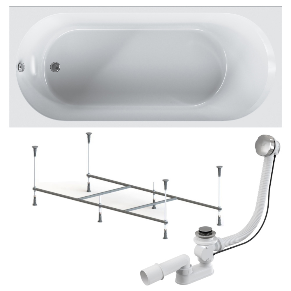 Изображение товара Ванна акриловая AM.PM W94A-180-080W-AROFL X-Joy 180x80 комплект 3 в 1, ванна, каркас и слив-перелив хром, анатомическая форма, усиленный корпус