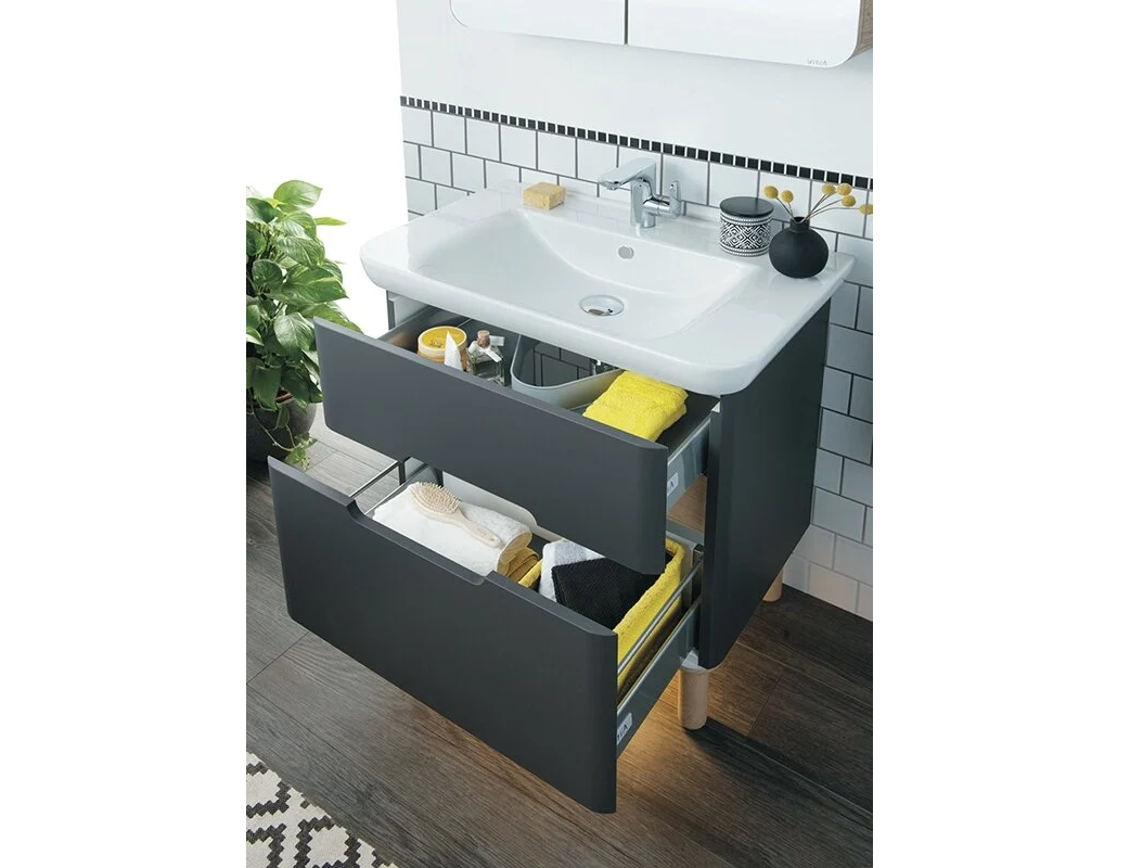 Изображение товара Тумба подвесная Vitra Sento 60834lum с раковиной 65 см матовый антрацит (ножки 61069 отдельно)