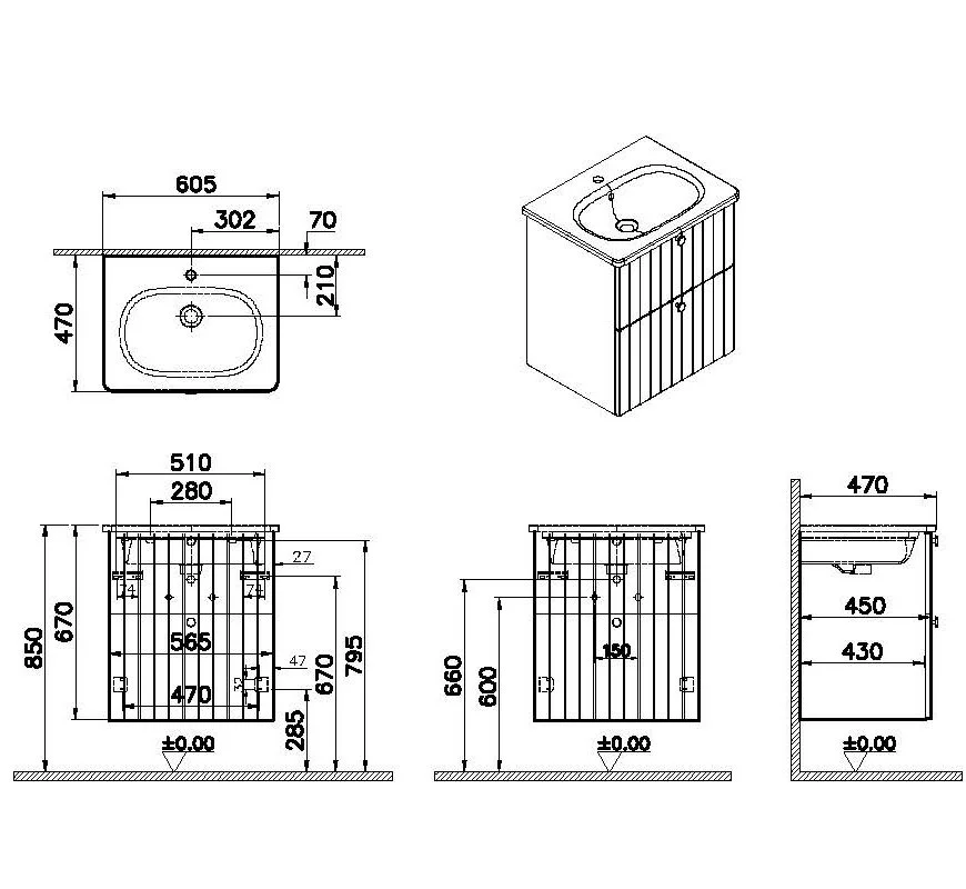 Изображение товара Тумба под раковину VITRA Root Groove 60 см с раковиной, серый матовый