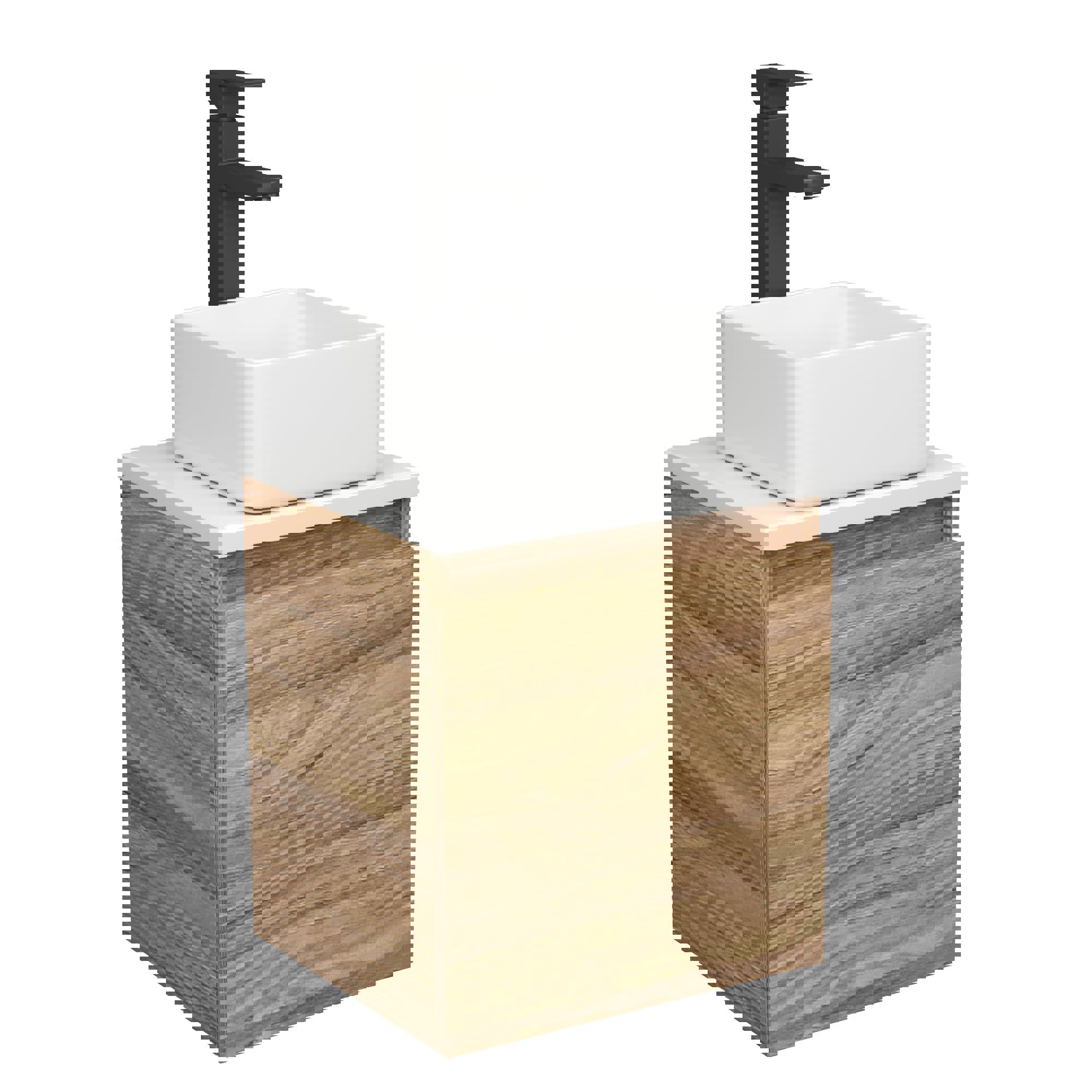 Изображение товара Тумба подвесная Bauedge Bau Dream SD3005 Blackwood 35 раковина Mini 24x24 смеситель для раковины высокий Hotel Black черный