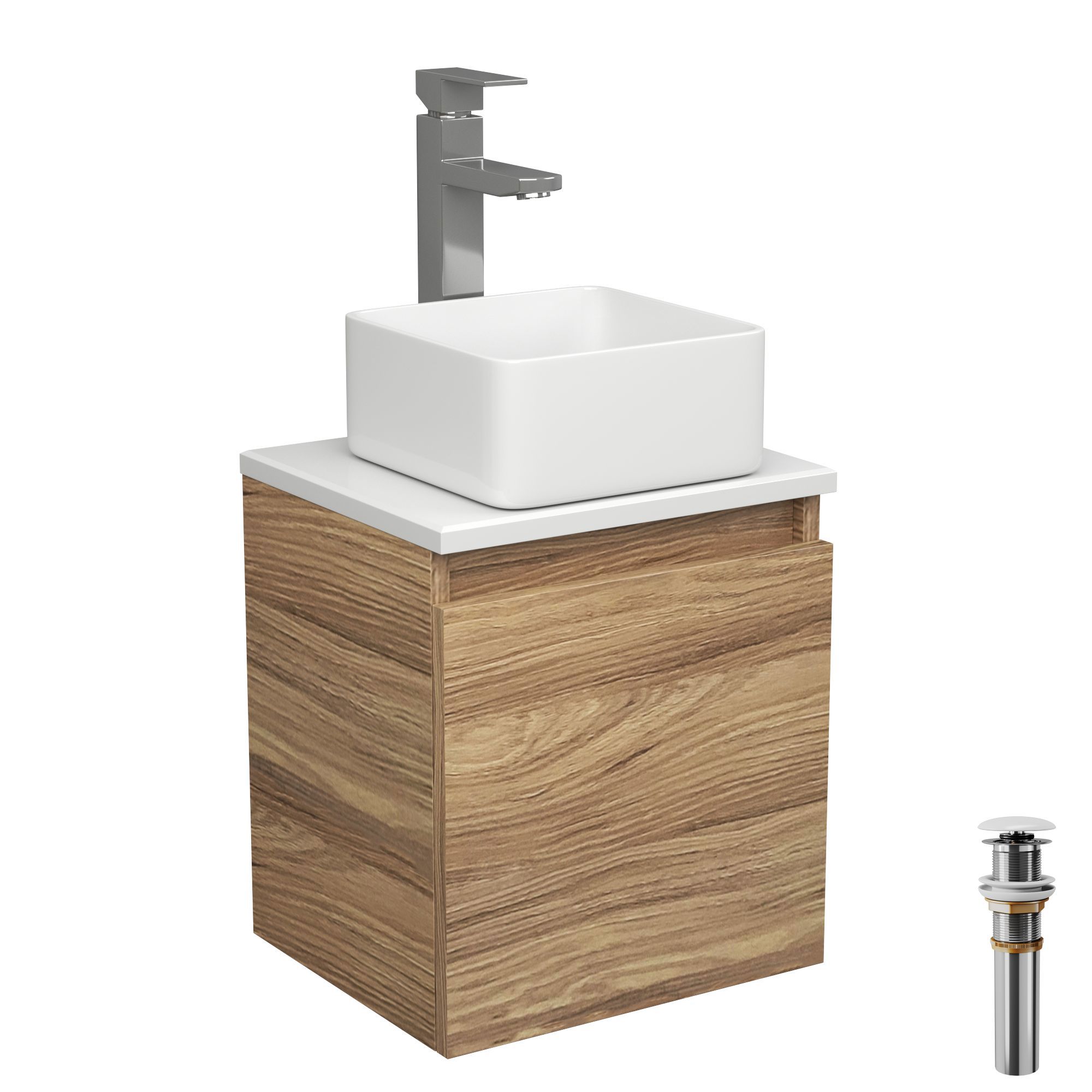 Изображение товара Тумба подвесная Bauedge Bau Dream SD3008 Blackwood 35 раковина Mini 24x24 смеситель Hotel Still нержавеющая сталь выпуск клик клак белый