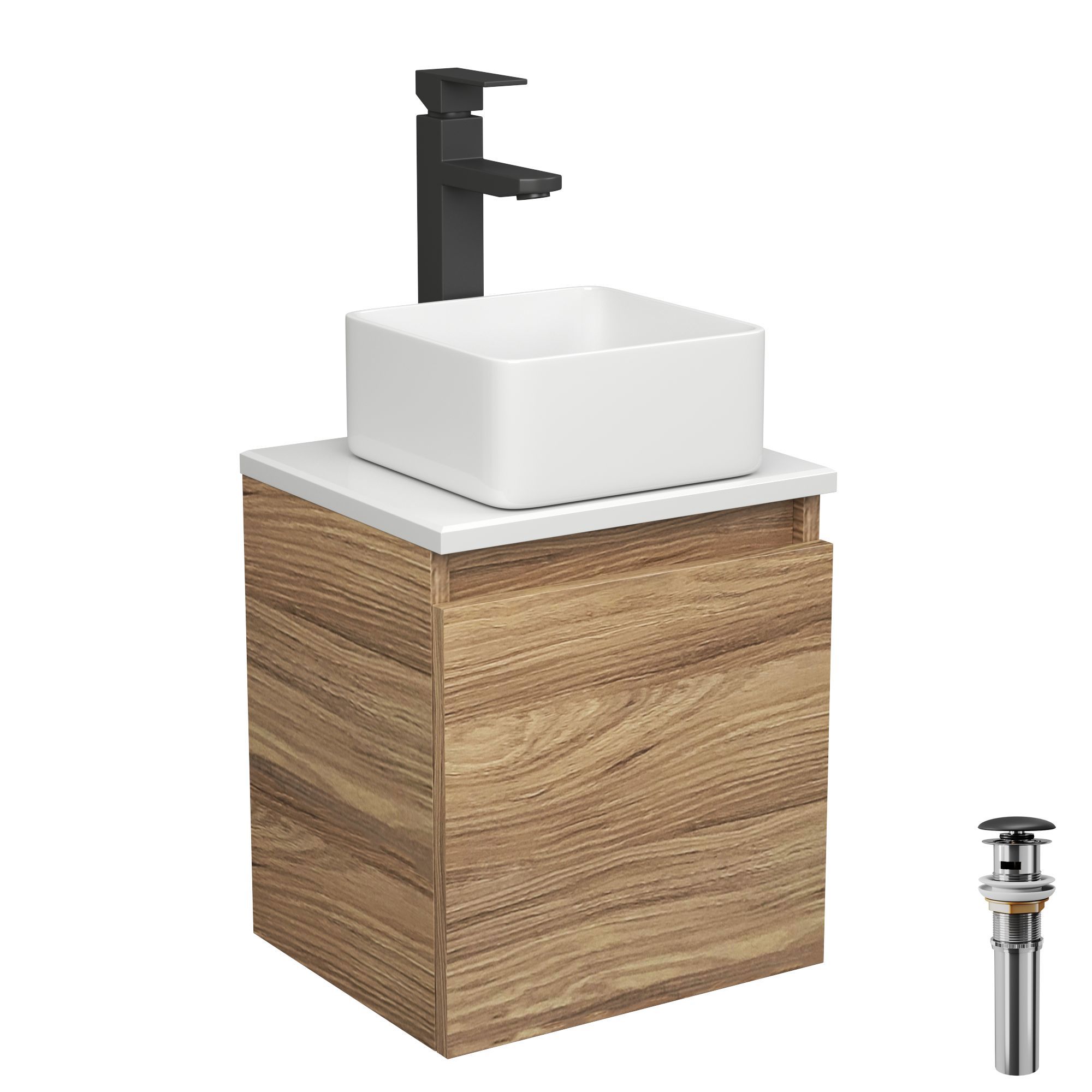 Изображение товара Тумба подвесная Bauedge Bau Dream SD3009 Blackwood 35 раковина BAU Mini 24x24 смеситель Hotel Black черный выпуск клик клак черный