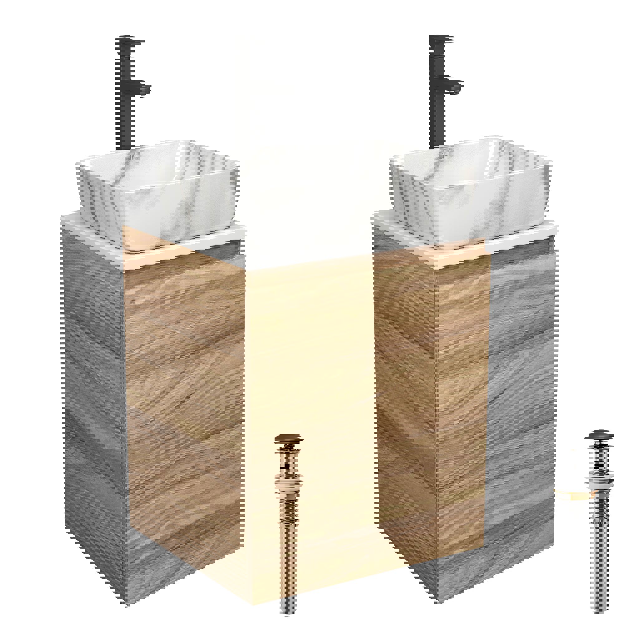 Изображение товара Тумба Bau Dream Blackwood 50 SD3081. раковина BAU Hotel 51x39. мрамор. смеситель для раковины высокий Hotel Black. черный. выпуск клик клак. черный