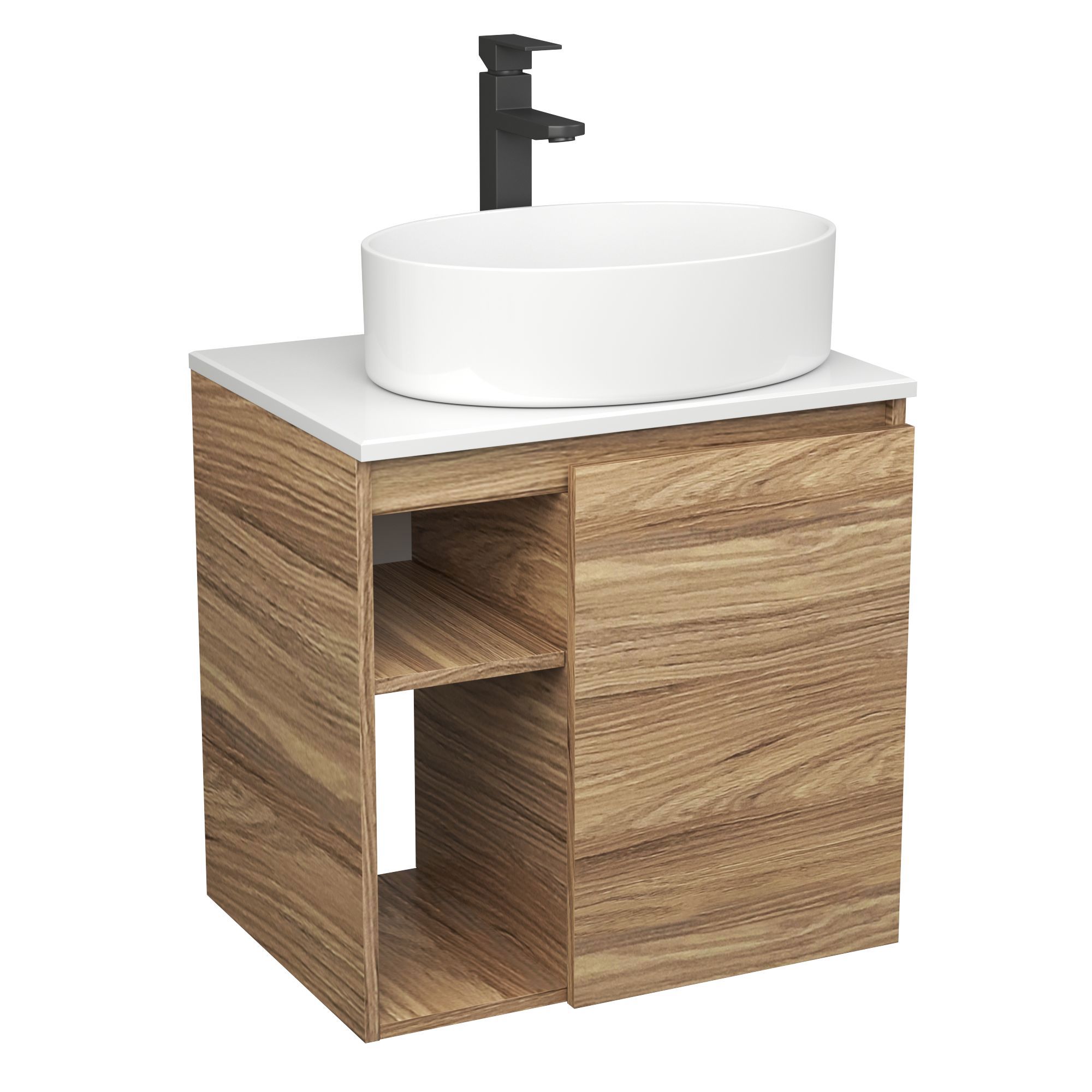 Изображение товара Тумба Bauedge Bau Dream Blackwood 60 правая раковина Nimb 50x36 смеситель для раковины высокий Hotel Black черный