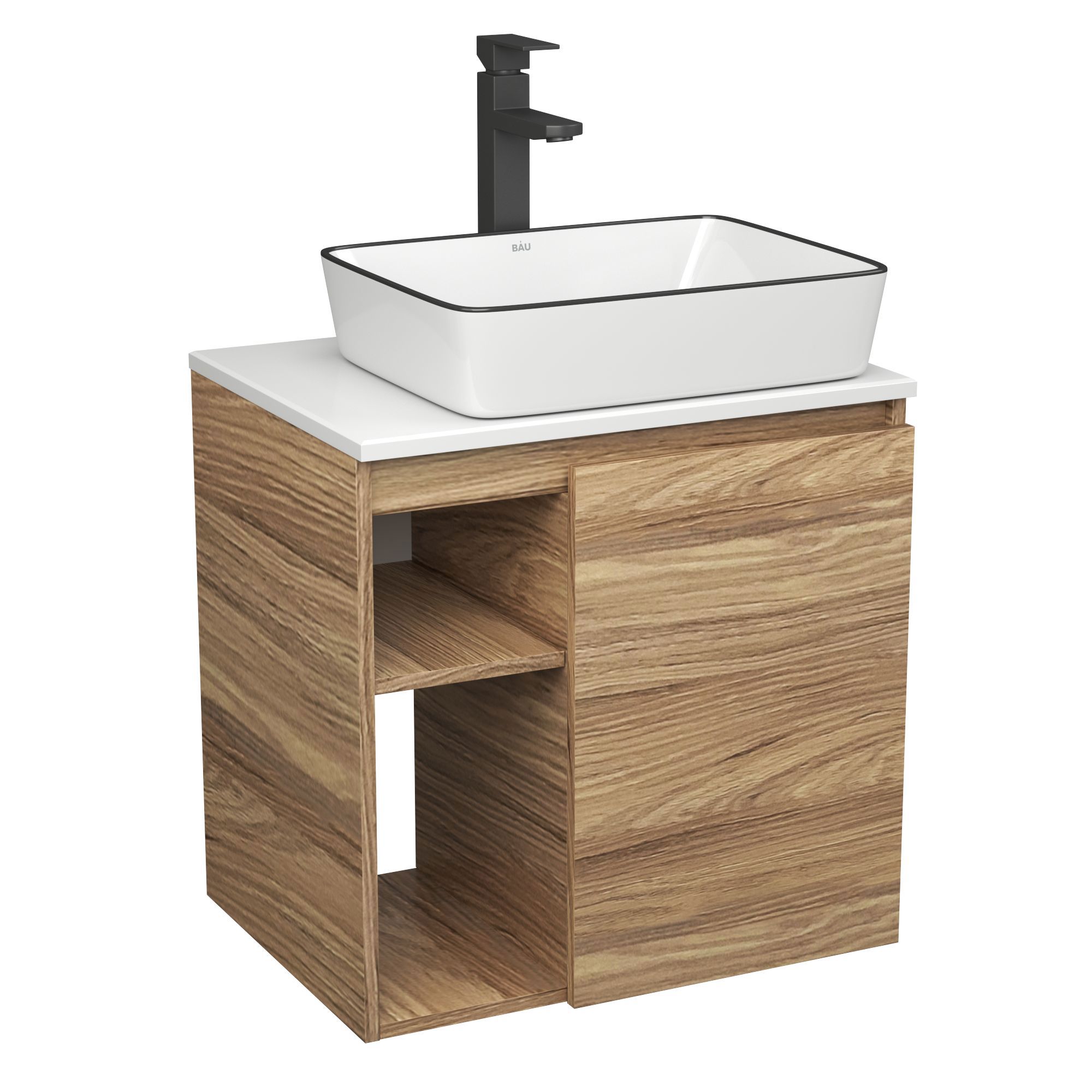 Изображение товара Тумба Bauedge Bau Dream Blackwood 60 правая раковина BAU Hotel Black Rand 48x37 смеситель для раковины высокий Hotel Black черный