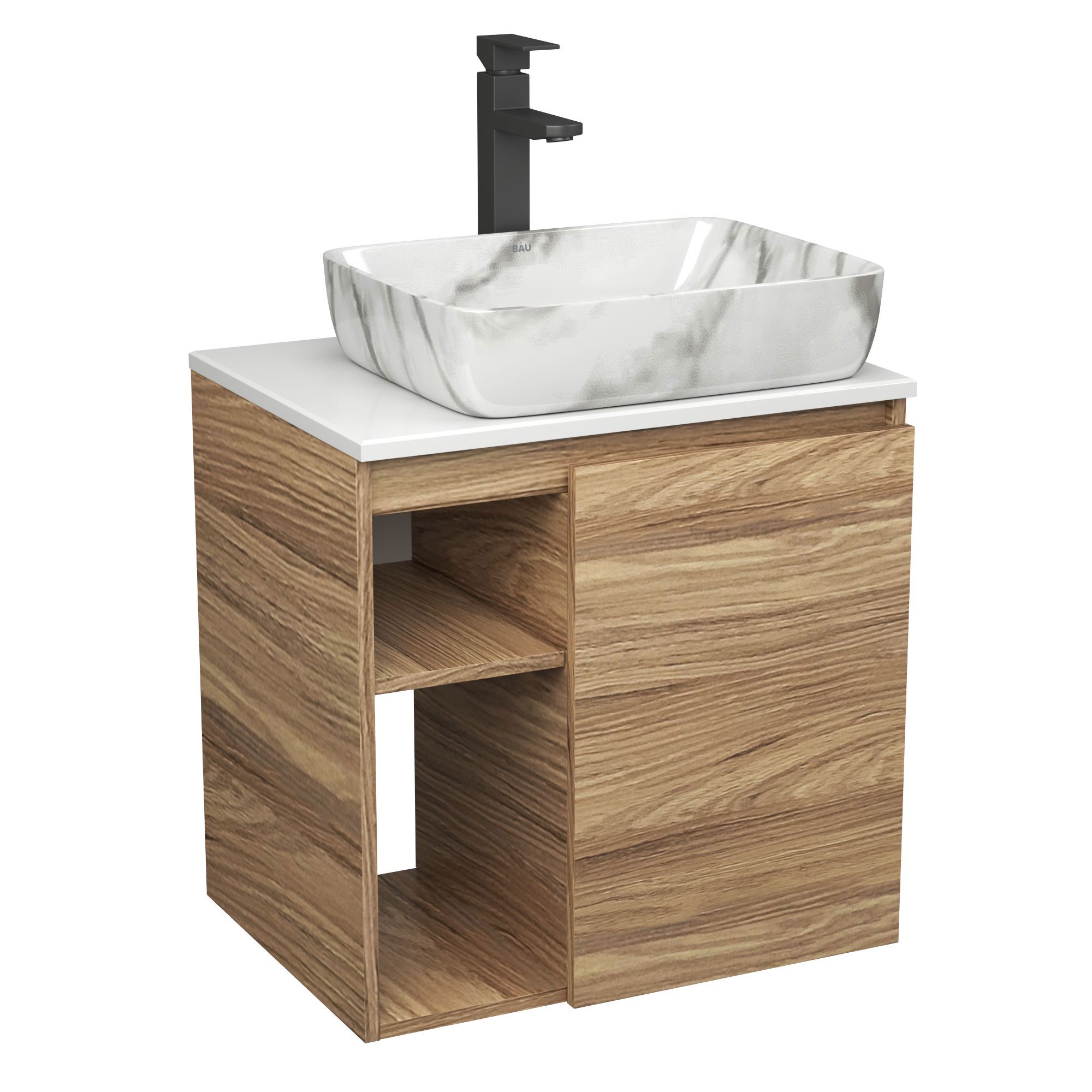 Изображение товара Тумба Bauedge Bau Dream Blackwood 60 правая раковина BAU Hotel 51x39 мрамор смеситель для раковины высокий Hotel Black черный
