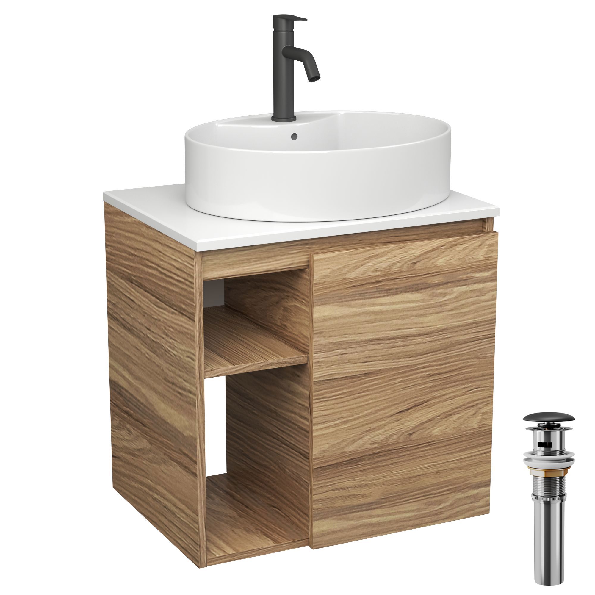 Изображение товара Тумба под раковину Bauedge Bau Dream Blackwood 60 с раковиной и смесителем черный для ванной