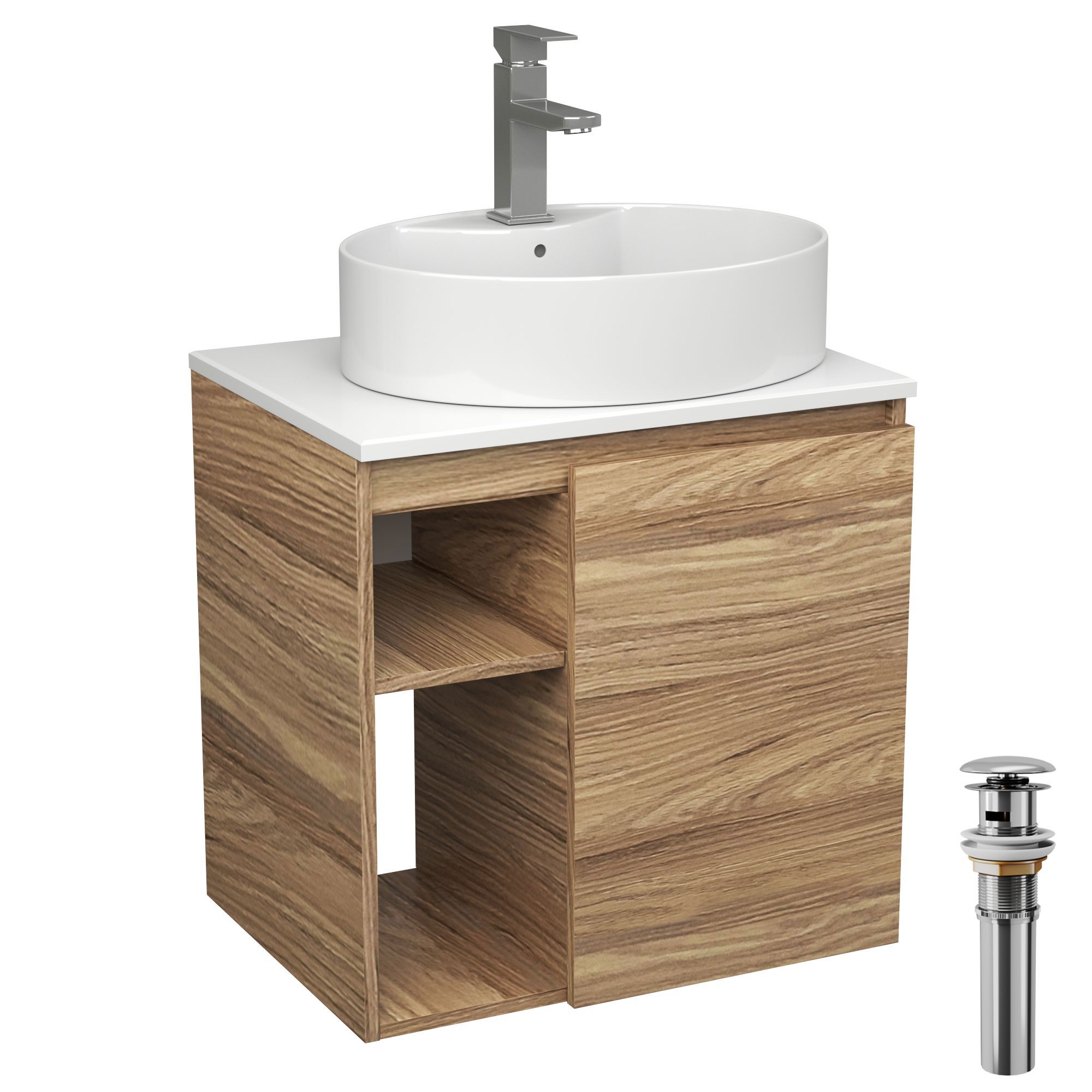 Изображение товара Тумба Bauedge Bau Dream Blackwood 60 правая раковина Nimb 51x41 белая смеситель Hotel Still нерж. сталь выпуск клик клак хром