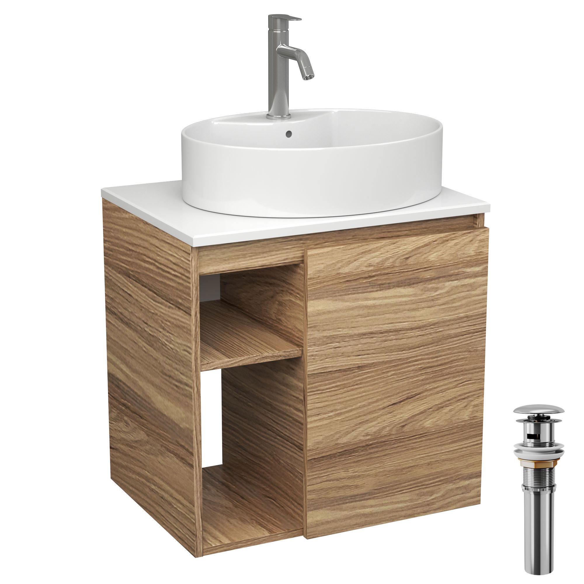 Изображение товара Тумба Bauedge Bau Dream Blackwood 60 с раковиной BAU Nimb и смесителем из нержавеющей стали