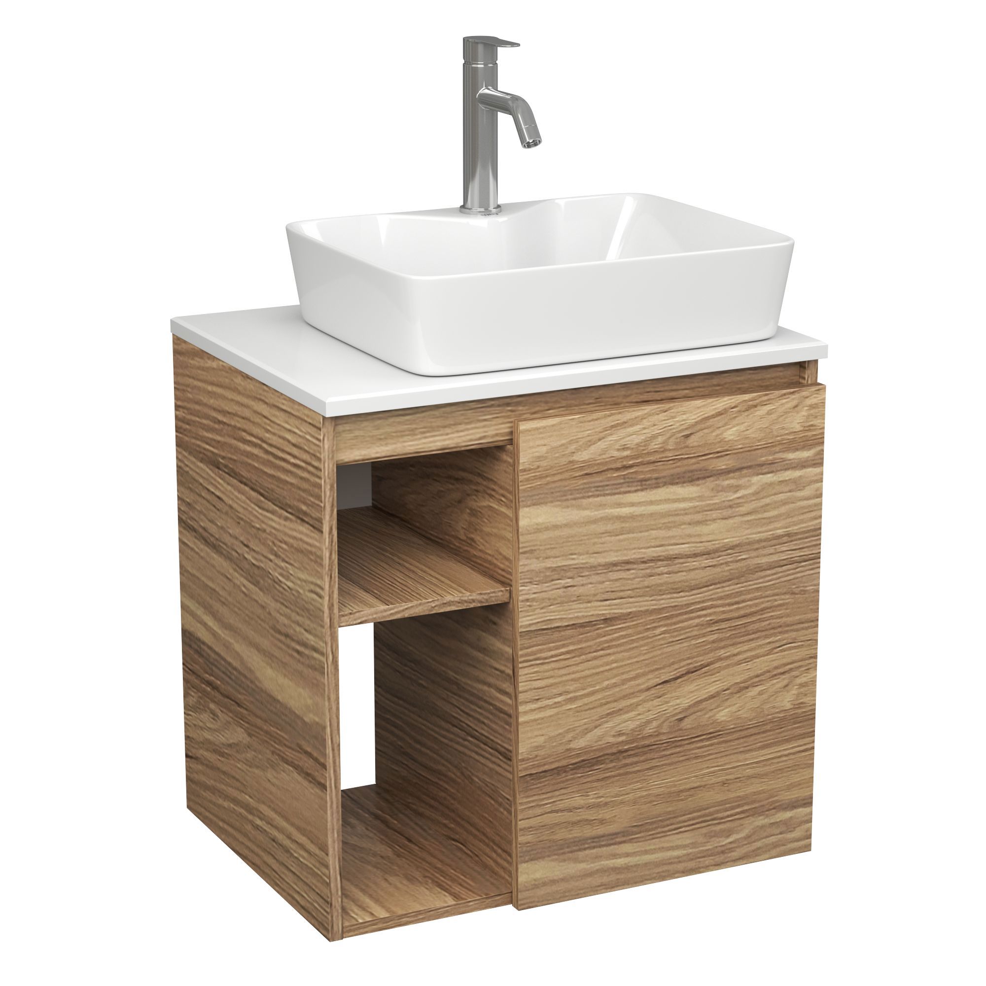 Изображение товара Тумба Bauedge Bau Dream Blackwood 60 правая раковина BAU Cerama 48x37 белая смеситель Hotel Dream нерж. сталь