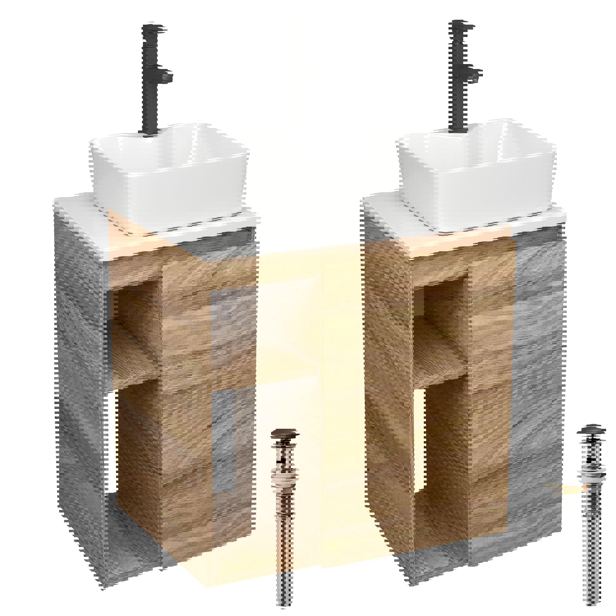 Изображение товара Тумба Bauedge Bau Dream Blackwood 60 правая раковина BAU Cerama 48x37 белая смеситель Hotel Black черный выпуск клик клак черный