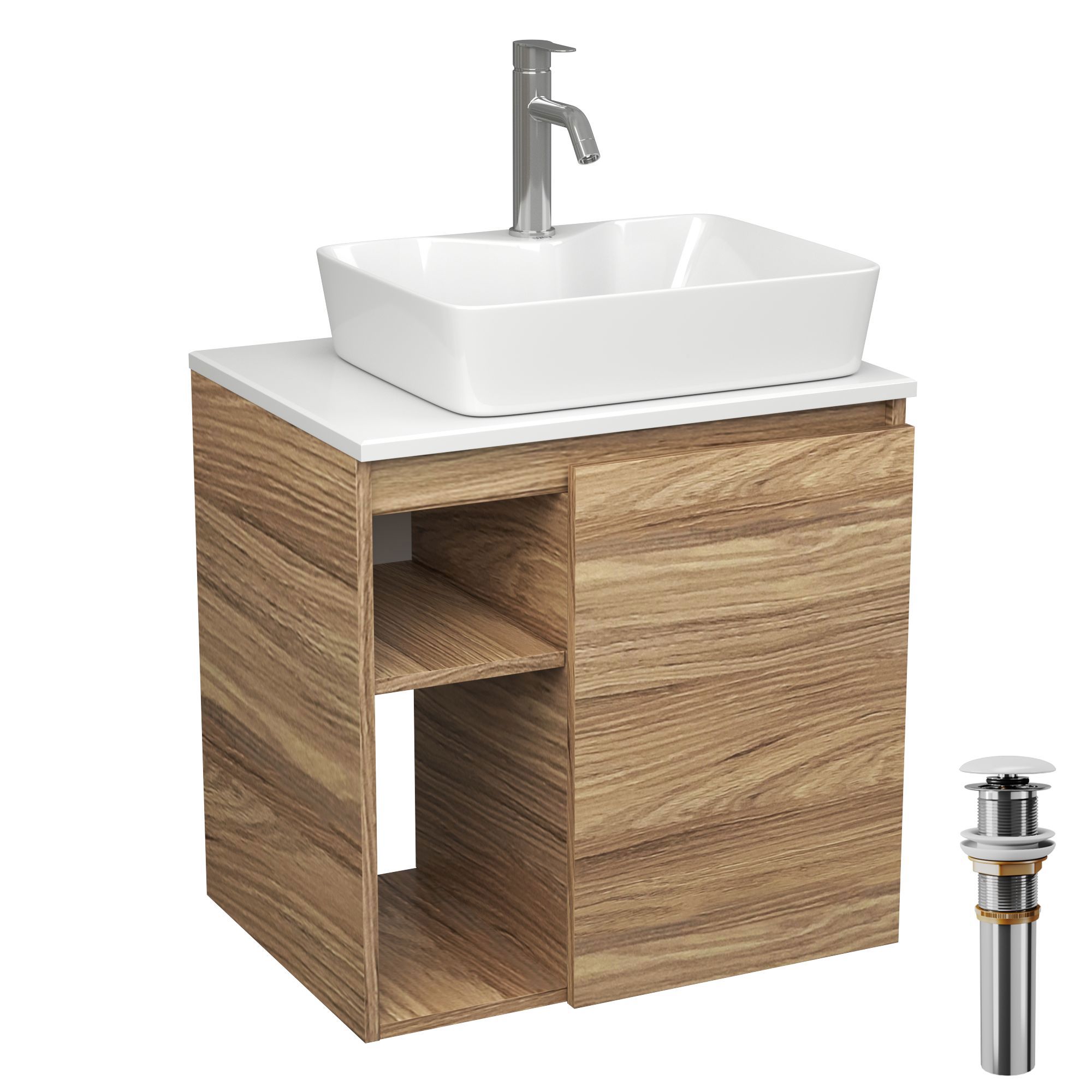Изображение товара Тумба Bauedge Bau Dream Blackwood 60 правая раковина BAU Cerama 48x37 белая смеситель Hotel Dream нерж. сталь выпуск клик клак белый