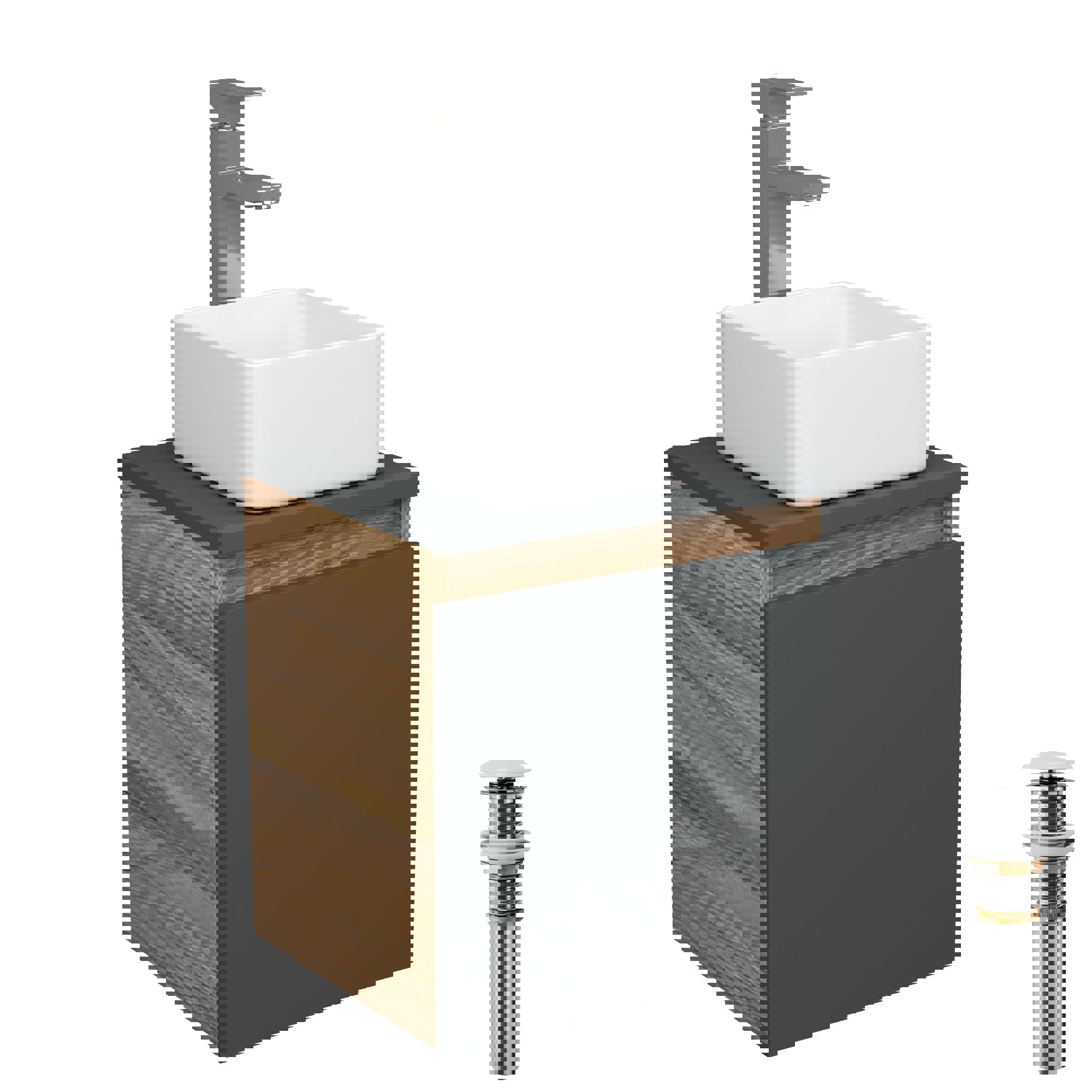 Изображение товара Тумба под раковину Bauedge Bau Dream Blackwood 35 см с ящиком и раковиной Mini 24x24 смесителем для