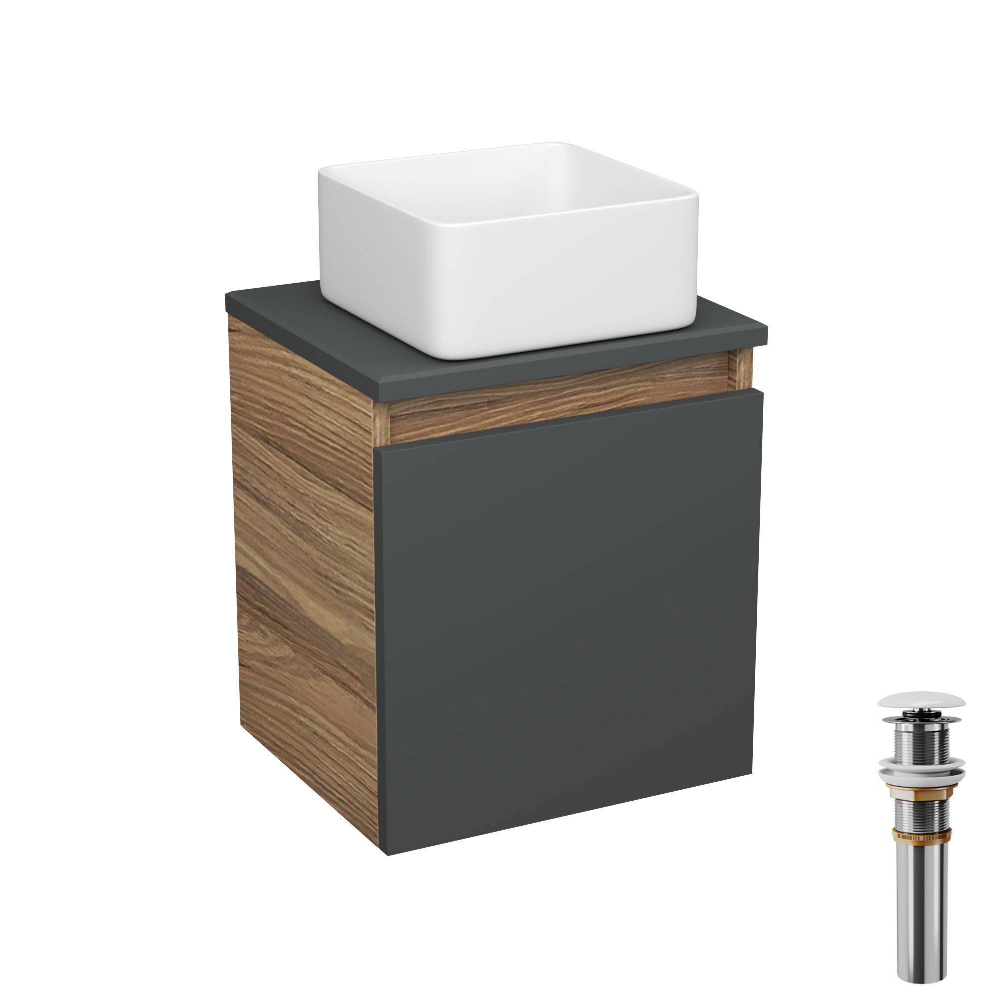 Изображение товара Тумба Bauedge Bau Dream Blackwood 35 с ящиком графит раковина Mini 24x24 выпуск клик клак белый