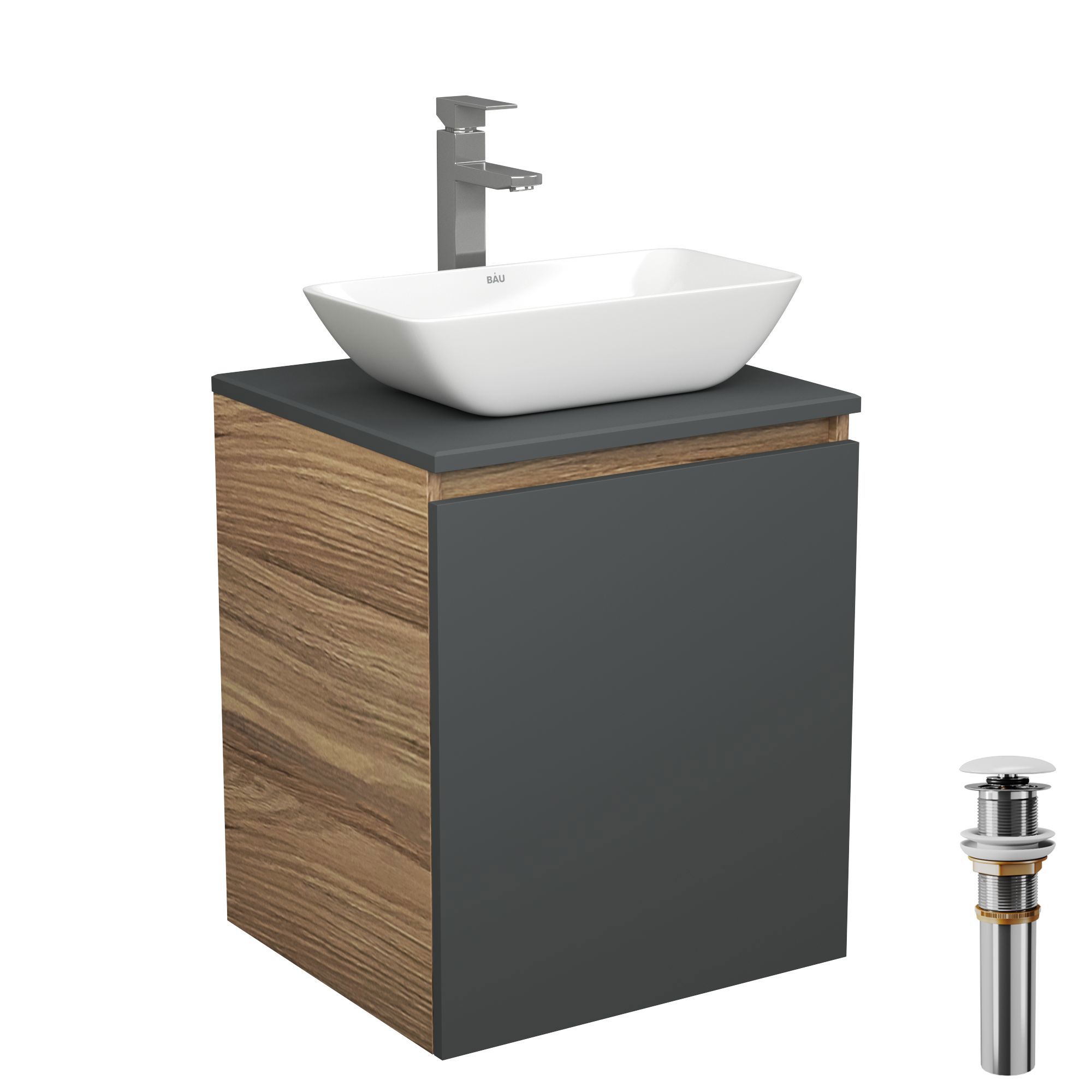 Изображение товара Тумба Bauedge Bau Dream Blackwood 50 + раковина Spectrum mini + смеситель Fmark + выпуск клик клак