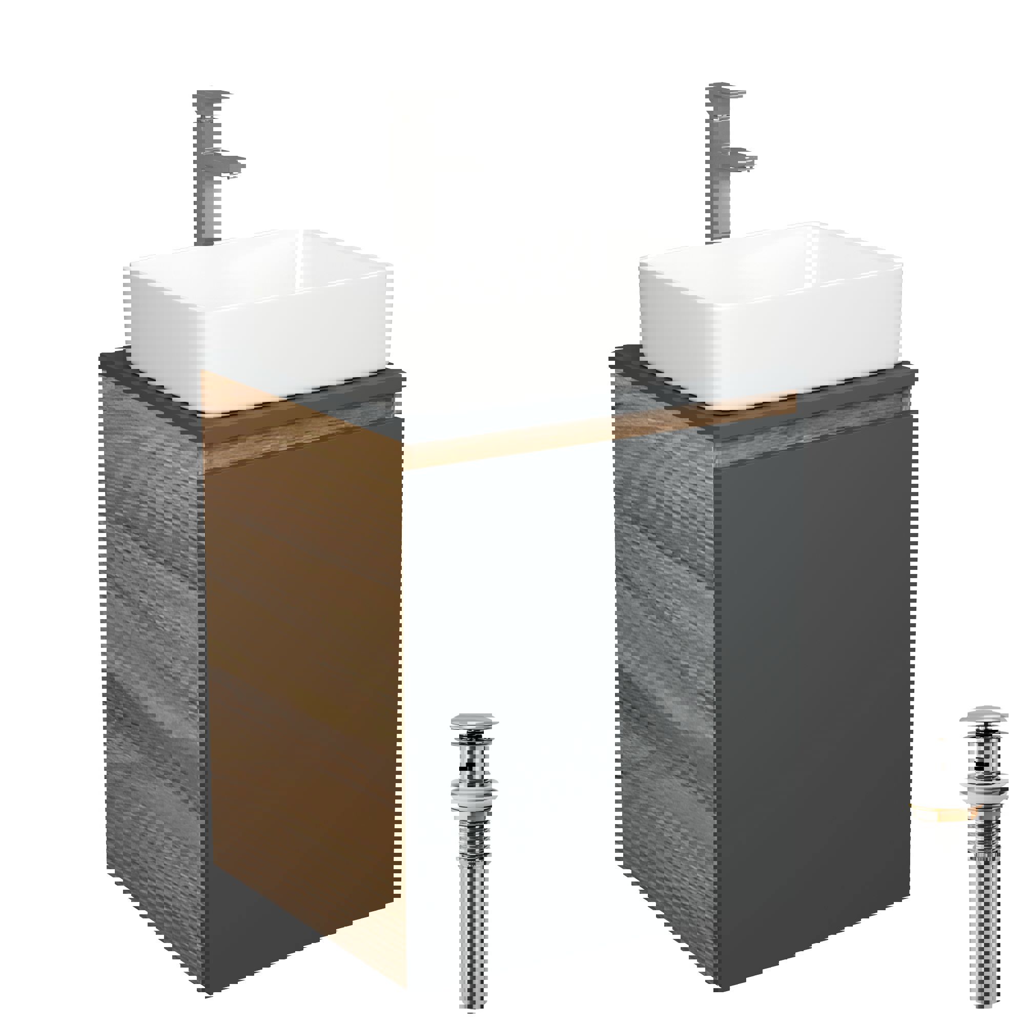Изображение товара Тумба Bauedge Bau Dream Blackwood 50 графит раковина BAU Hotel 48x37 смеситель высокий Hotel Still нержавеющая сталь выпуск клик клак хром