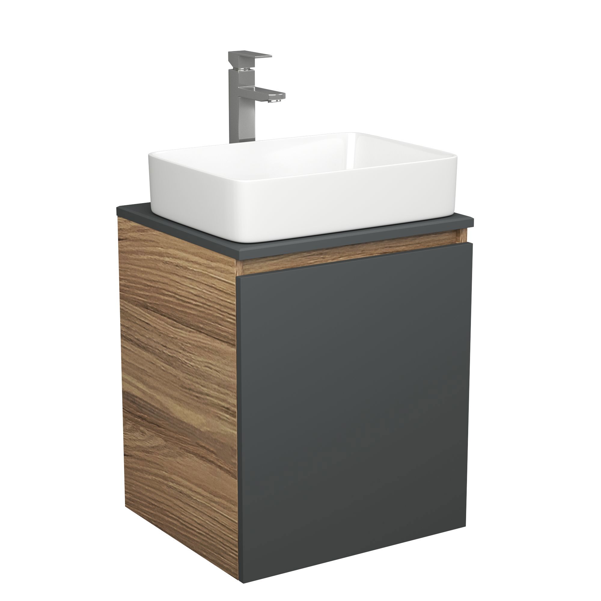 Изображение товара Тумба Bauedge Bau Dream Blackwood 50 графит раковина BAU Hotel 48x37 смеситель для раковины высокий Hotel Still нержавеющая сталь