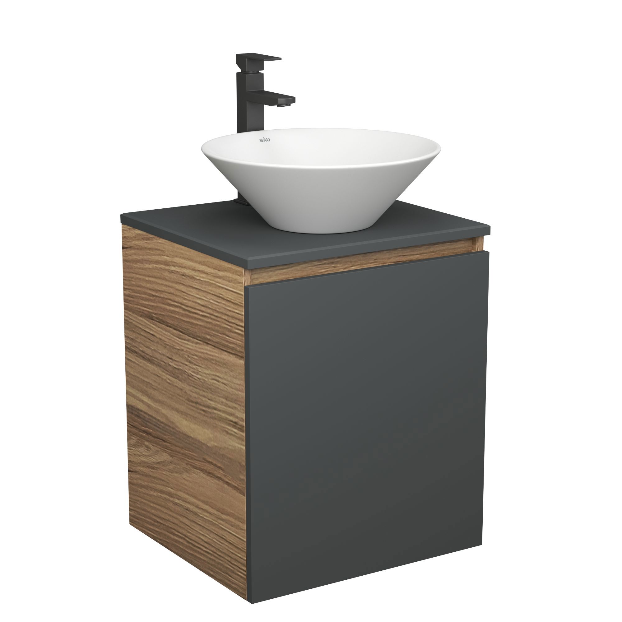 Изображение товара Тумба Bauedge Bau Dream Blackwood 50 графит раковина D43 смеситель для раковины высокий Hotel Black черный