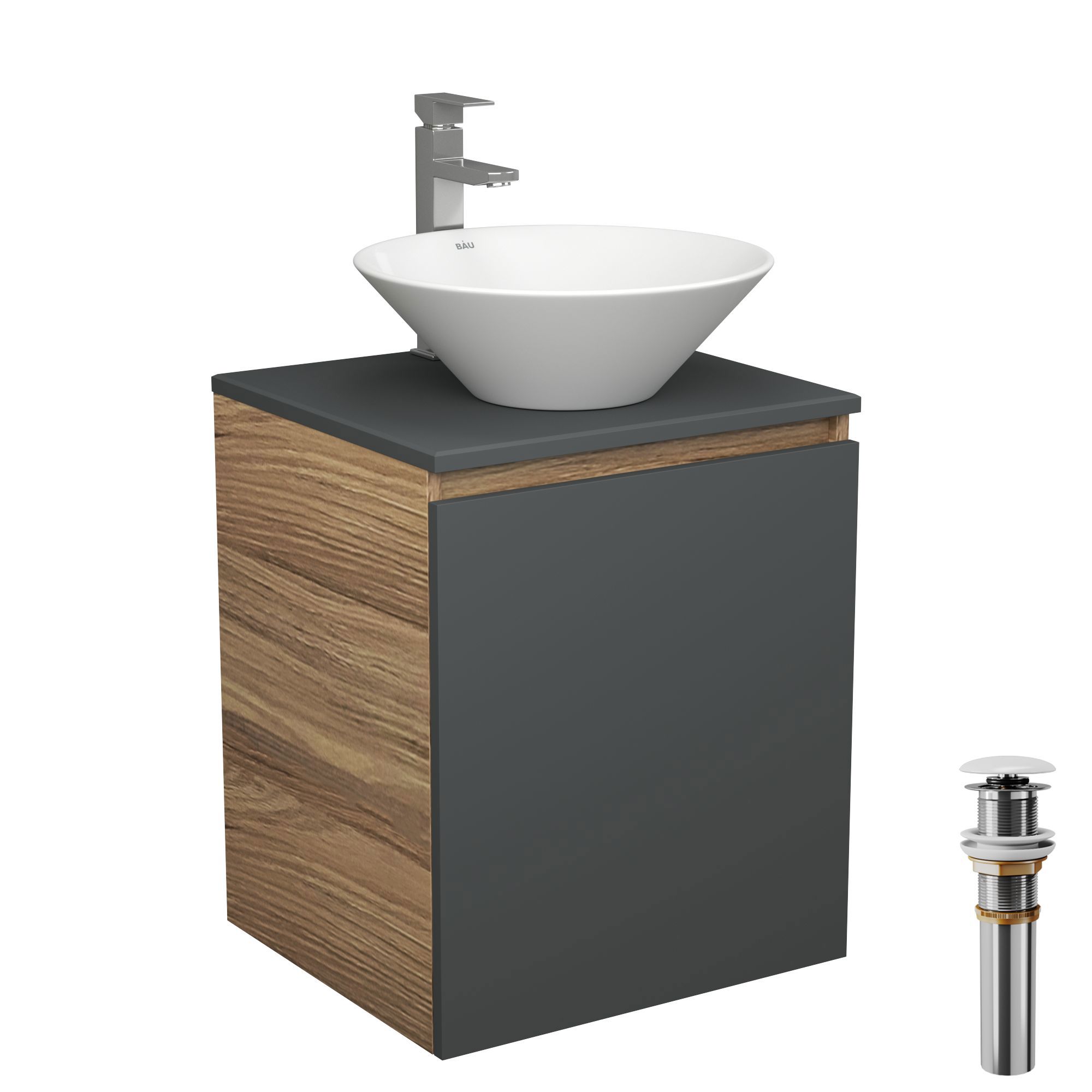 Изображение товара Тумба Bauedge Bau Dream Blackwood 50 графит с раковиной из фарфора и смесителем