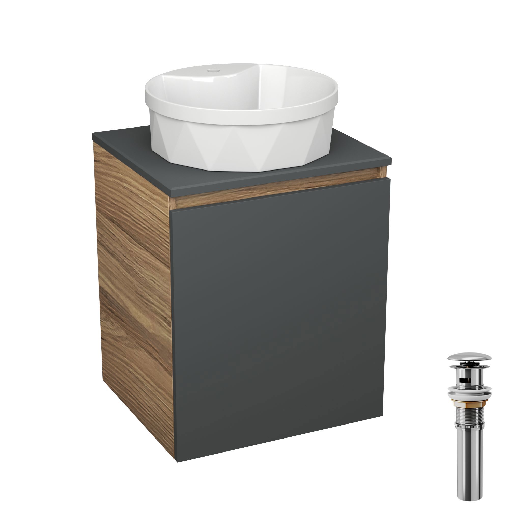 Изображение товара Тумба с раковиной Bauedge Element 50 см графит и белая раковина D40