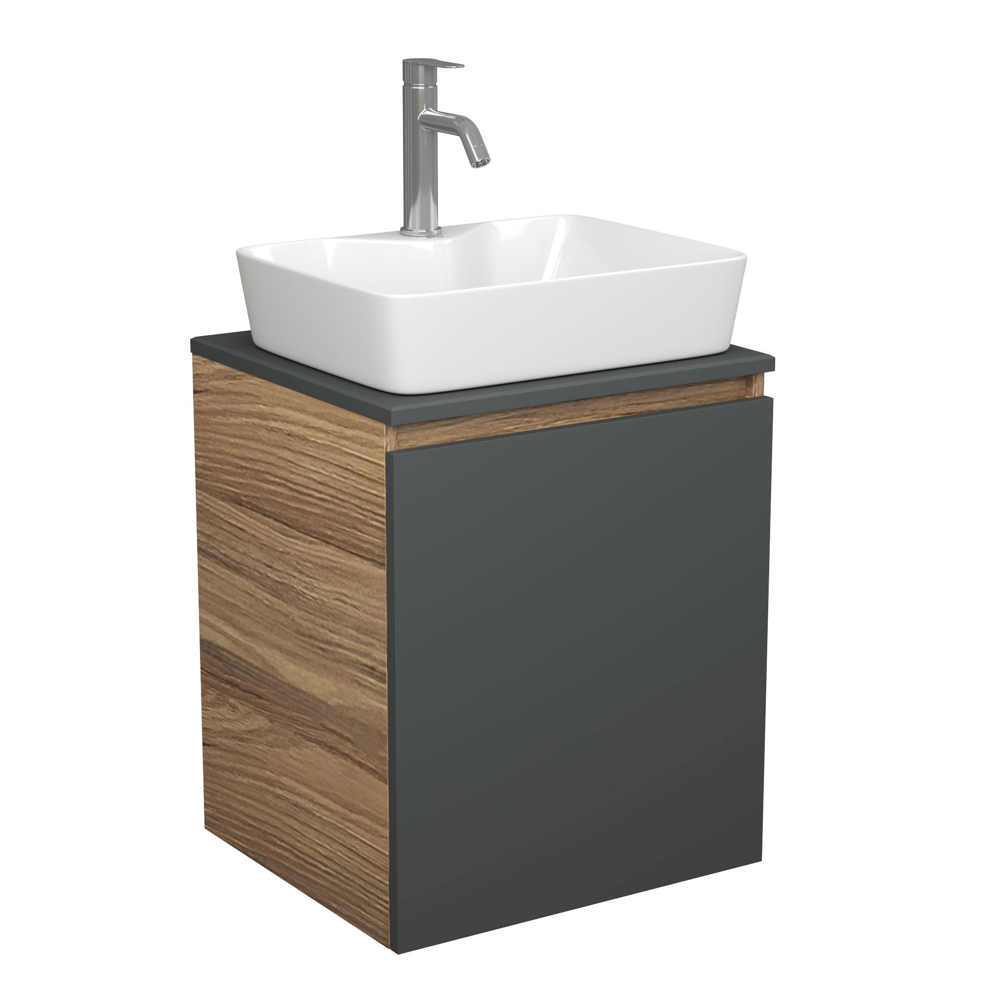 Изображение товара Тумба Bauedge Bau Dream Blackwood 50 графит раковина BAU Cerama 48x37 белая смеситель Hotel Dream нерж. сталь