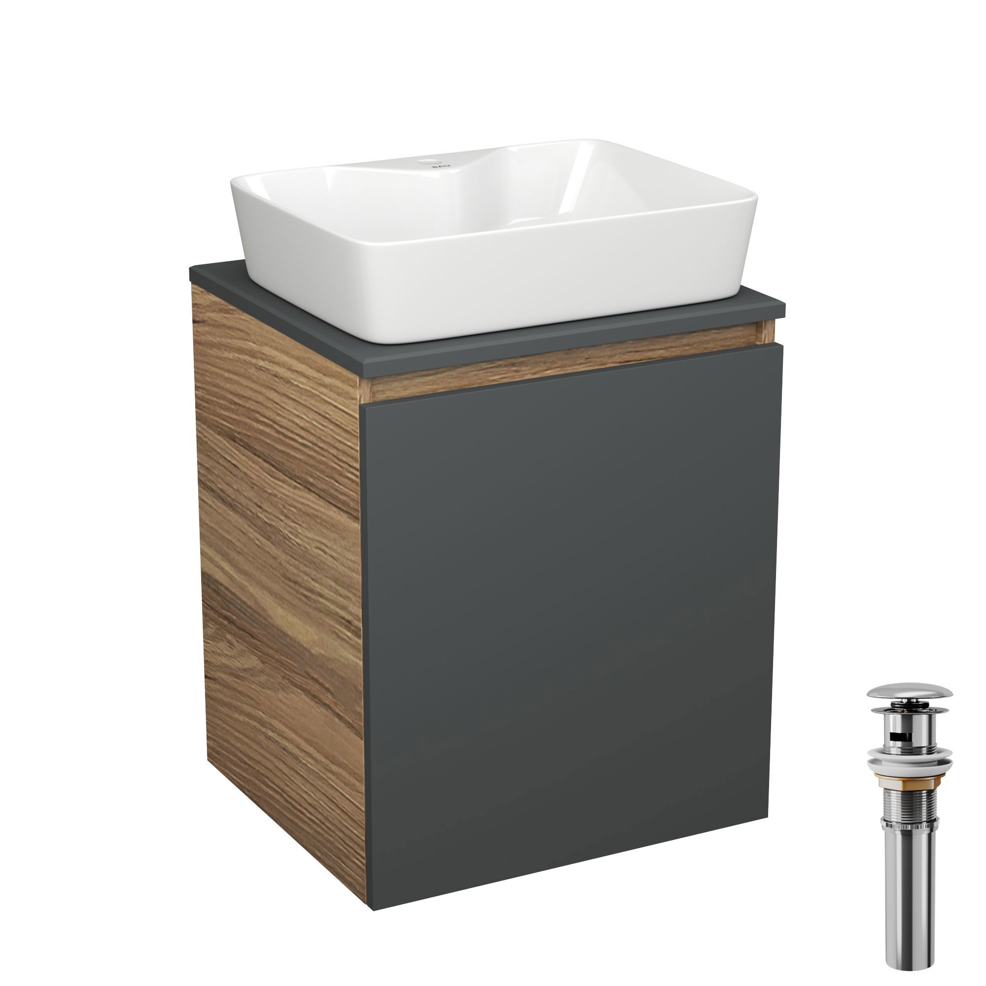 Изображение товара Тумба Bauedge Bau Dream Blackwood 50 графит раковина Cerama 48x37 белая выпуск клик клак хром